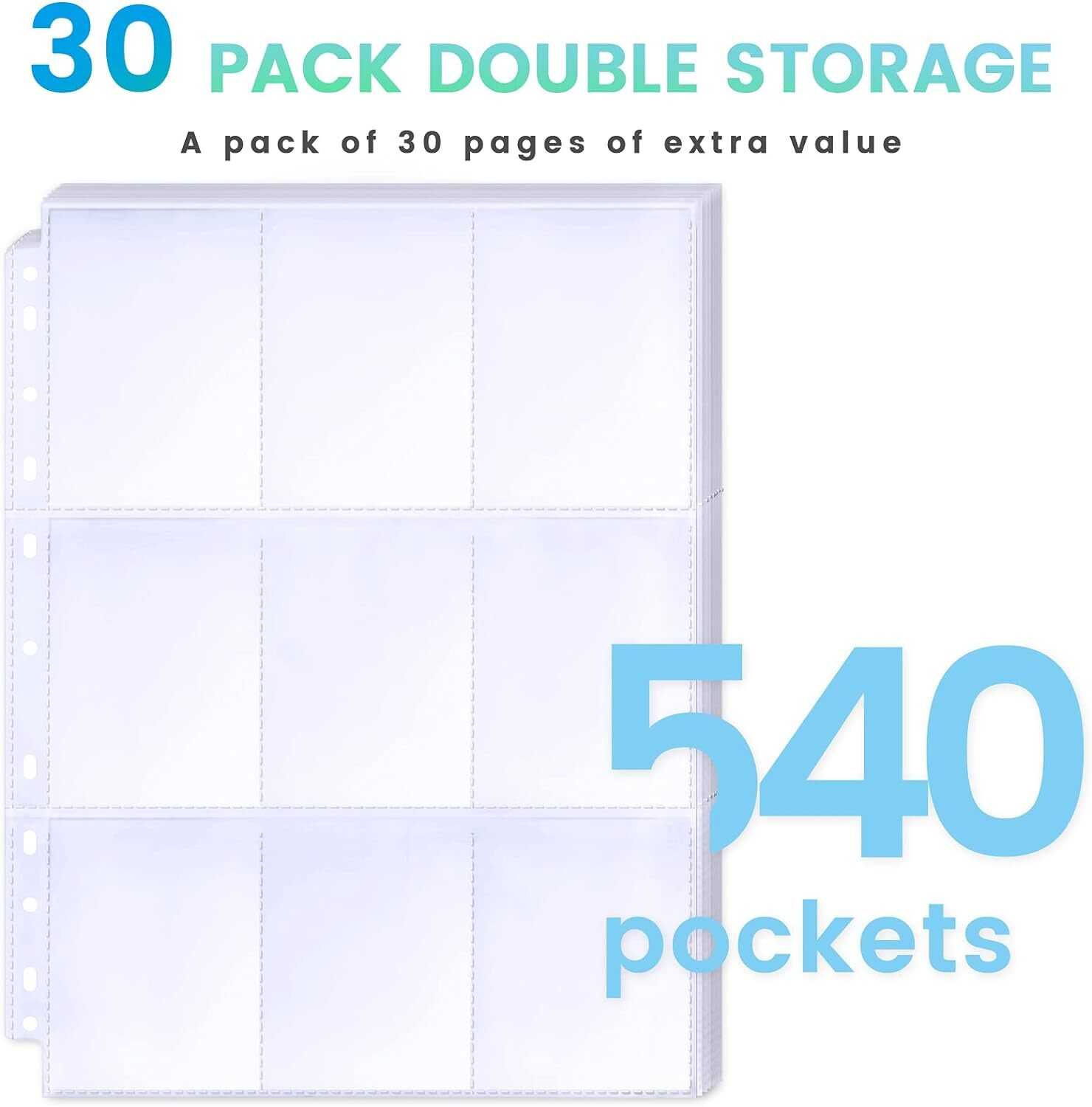 30 Paquete De 540 Fundas Para Tarjetas De Carpeta Con 540 Bolsillos, Doble Ca…