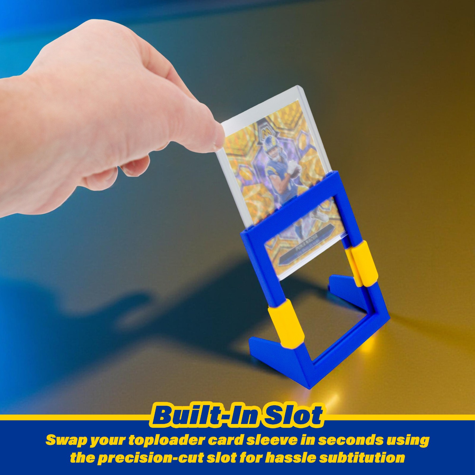CASEMATIX Football Card Toploader Stand 3 Pack Blue Yellow Display