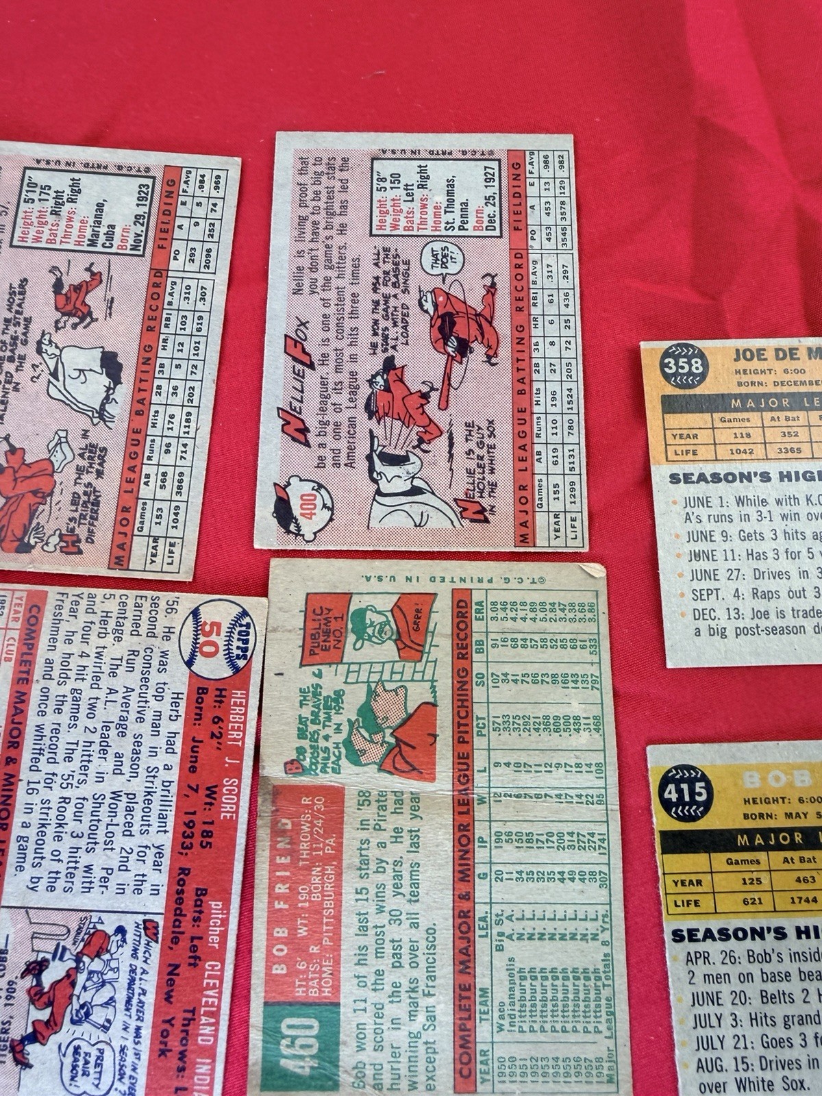 Lot of 10 1958 Topps Baseball Cards Fox Minoso Yankees Pirates #50 #74 #96
