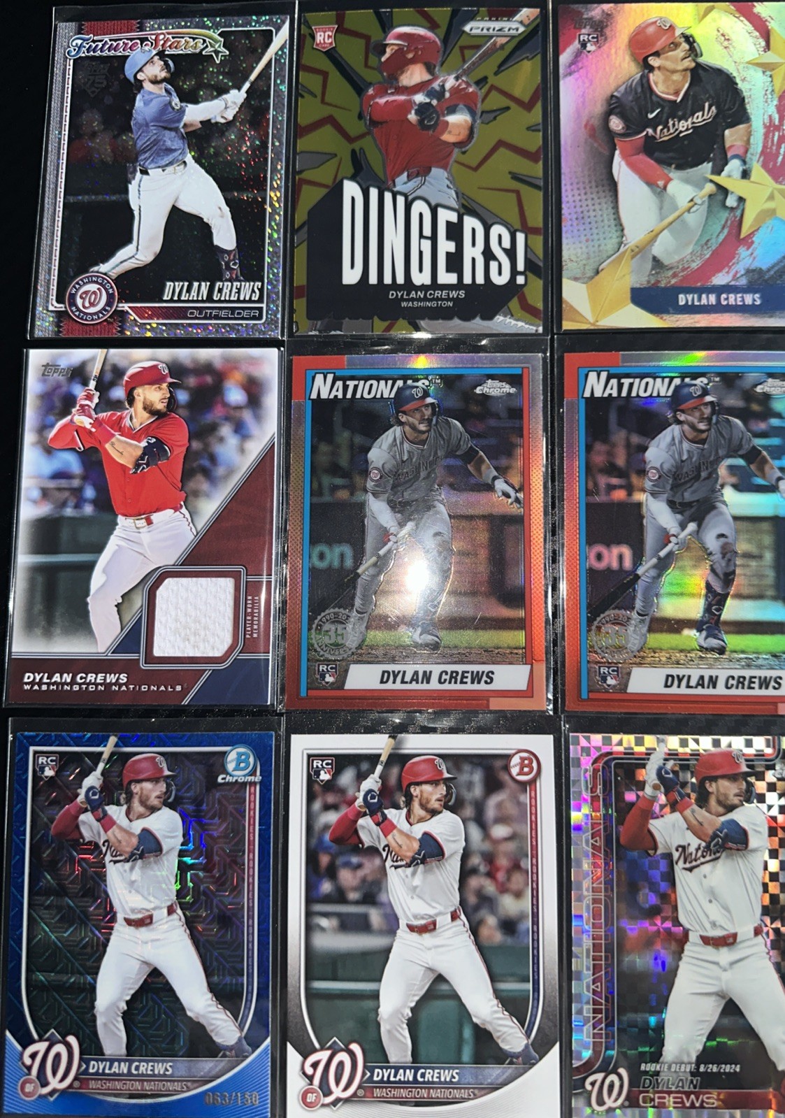 (27) Lot DYLAN CREWS 2025 Bowman Mojo Blue Refractor /150 RC, Xfractor, Relic