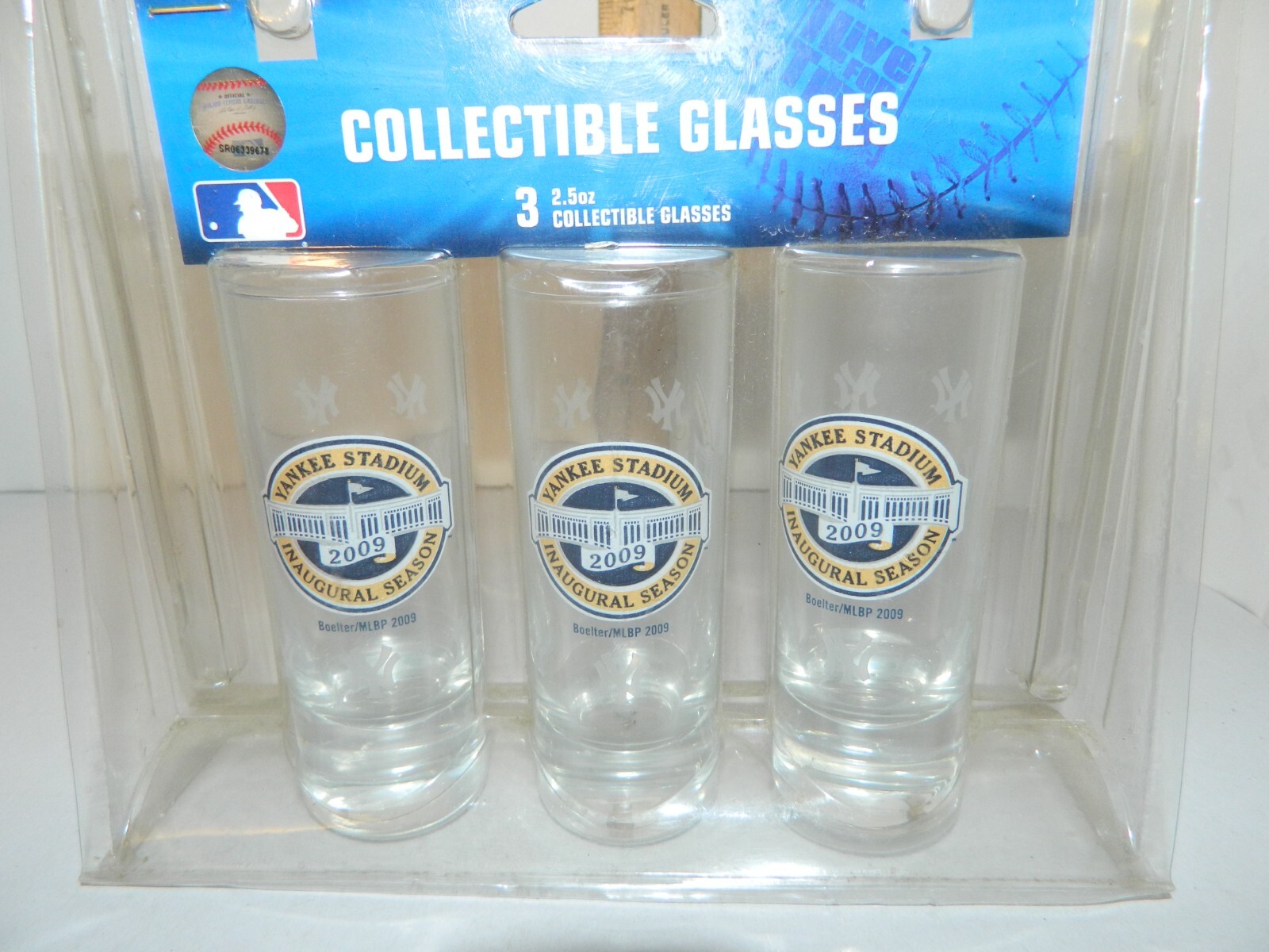AS IS NEW YORK YANKEES stadium TALL SHOT GLASS SET of 3 Inaugural season 2.5 OZ