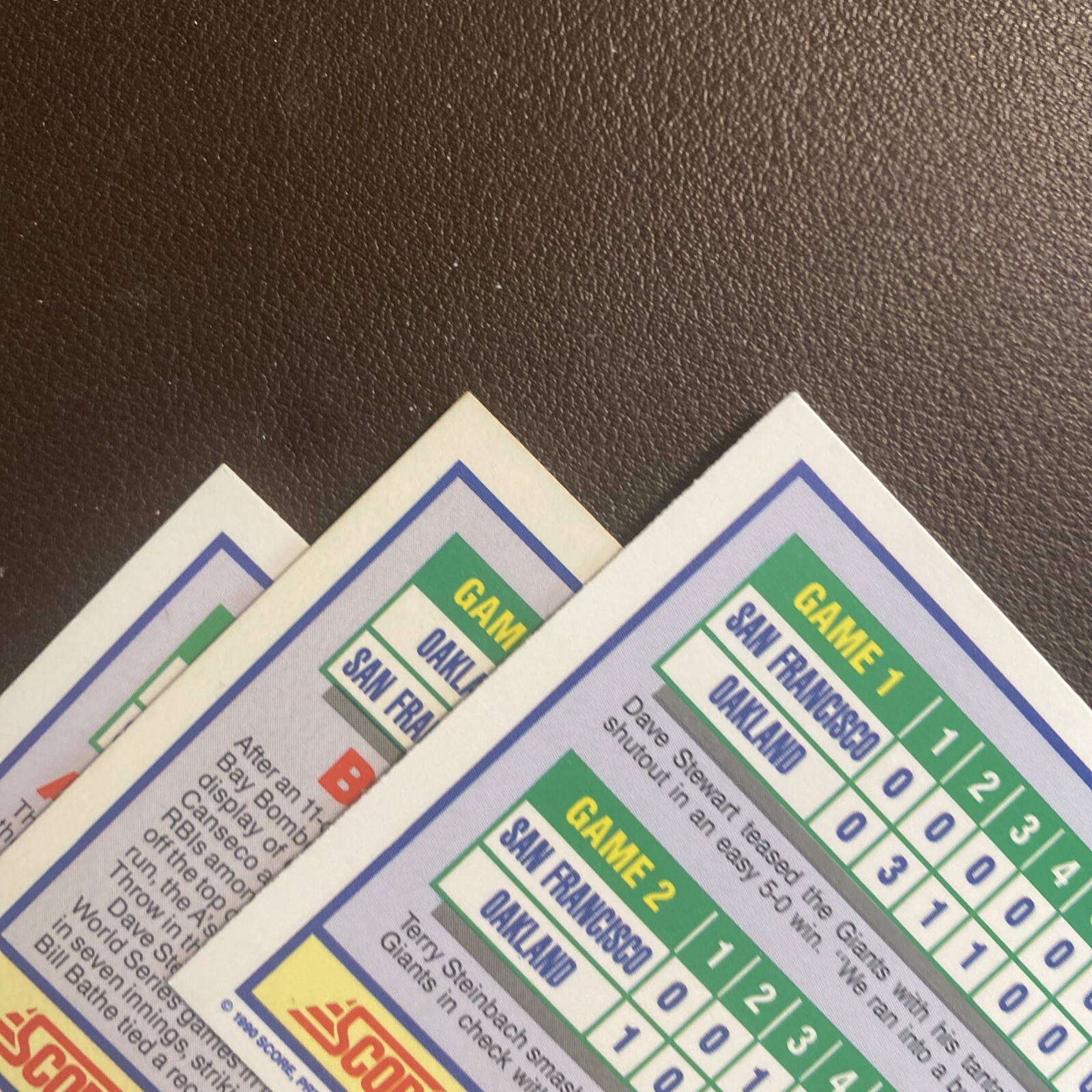 1990 Score Baseball Cards 1989 World Series (3) cards
