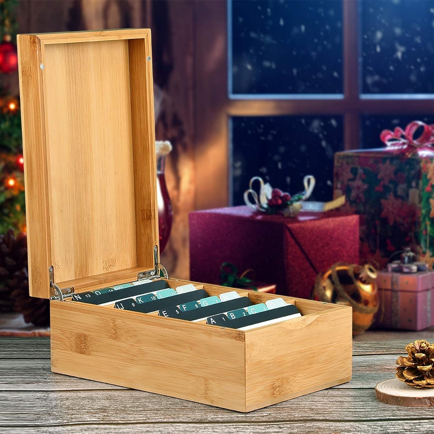 Sturdy Bamboo 3×5 Index Card Box with Anti-Slip Base – A-Z Organizational Charm