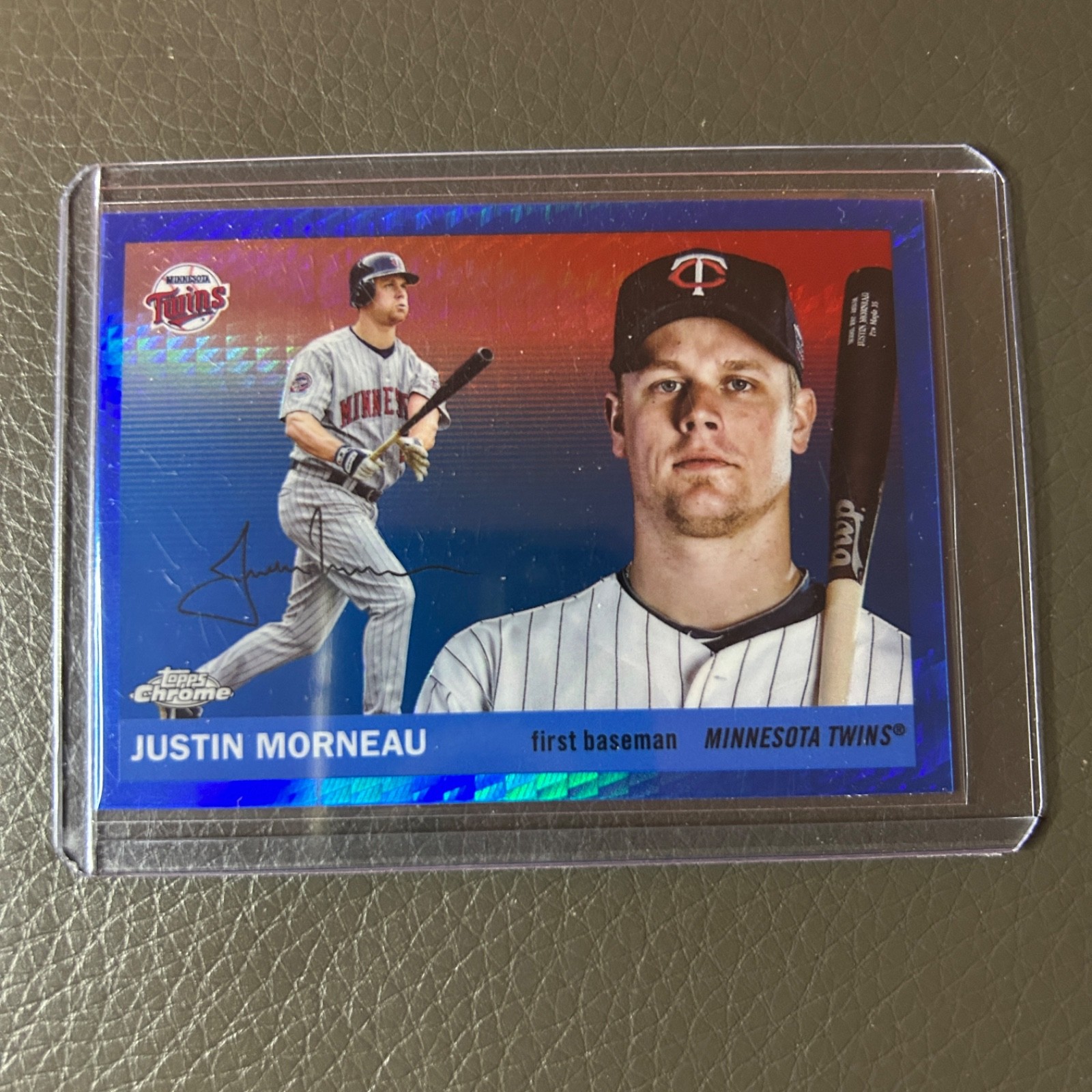 2025 Topps Chrome Justin Morneau Blue Prism #375 Twins