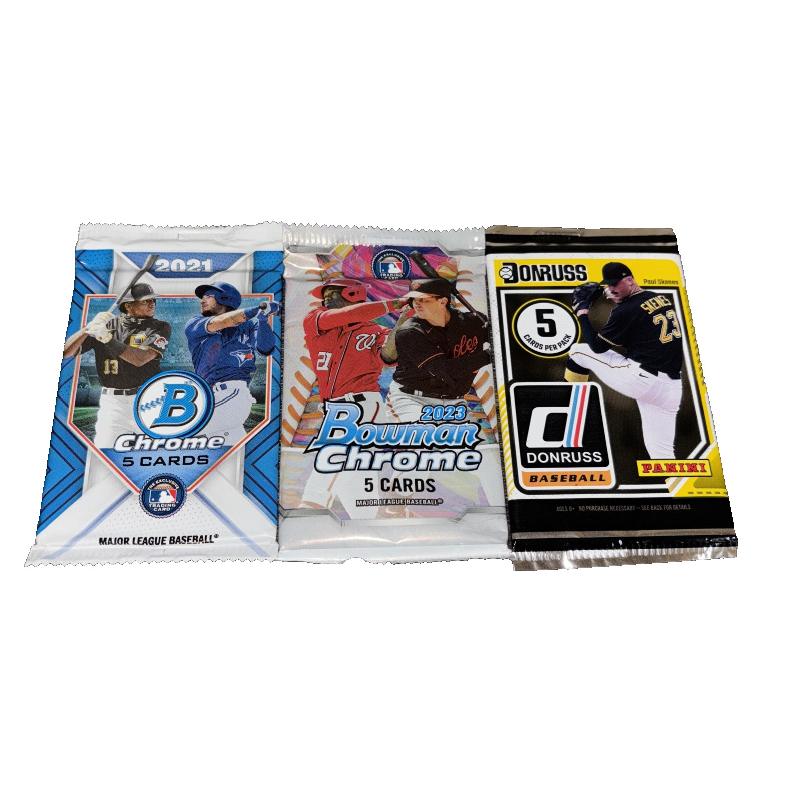 2021 & 2023 Bowman Chrome Baseball-5 Card Pk & 2023 Donruss Baseball-5 Card Pk