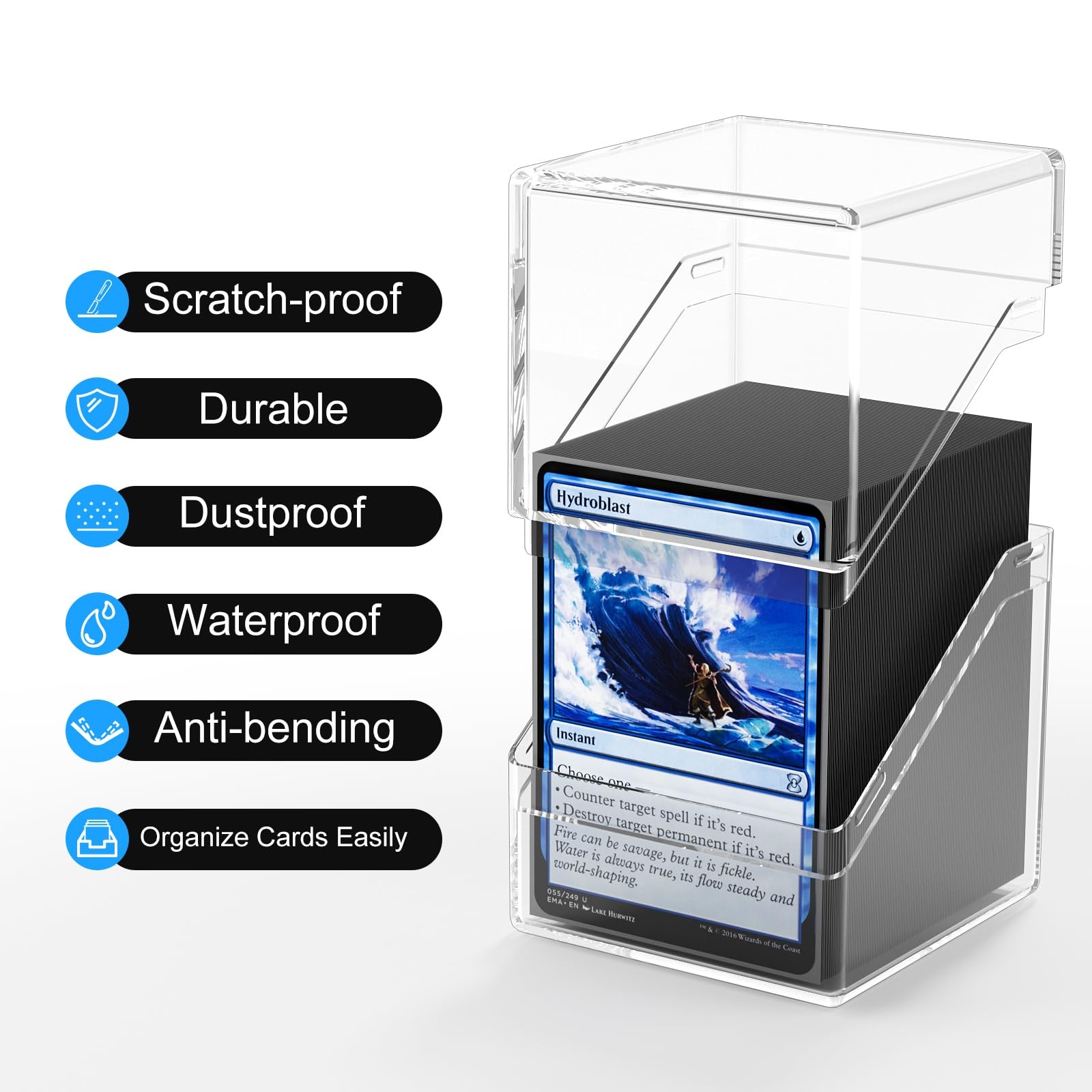 Card Deck Case, Deck Box with 100 Pack Card Sleeves and Divider, Standard Clear