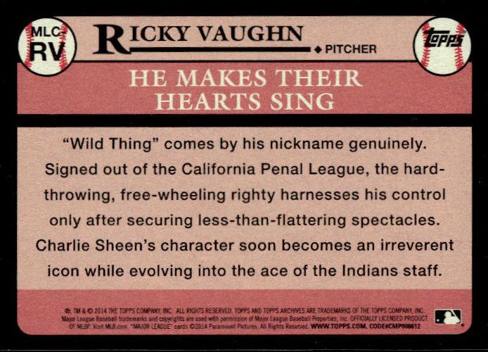 Ricky Vaughn 2014 Topps Archives Major League #MLC-RV Charlie Sheen Indians