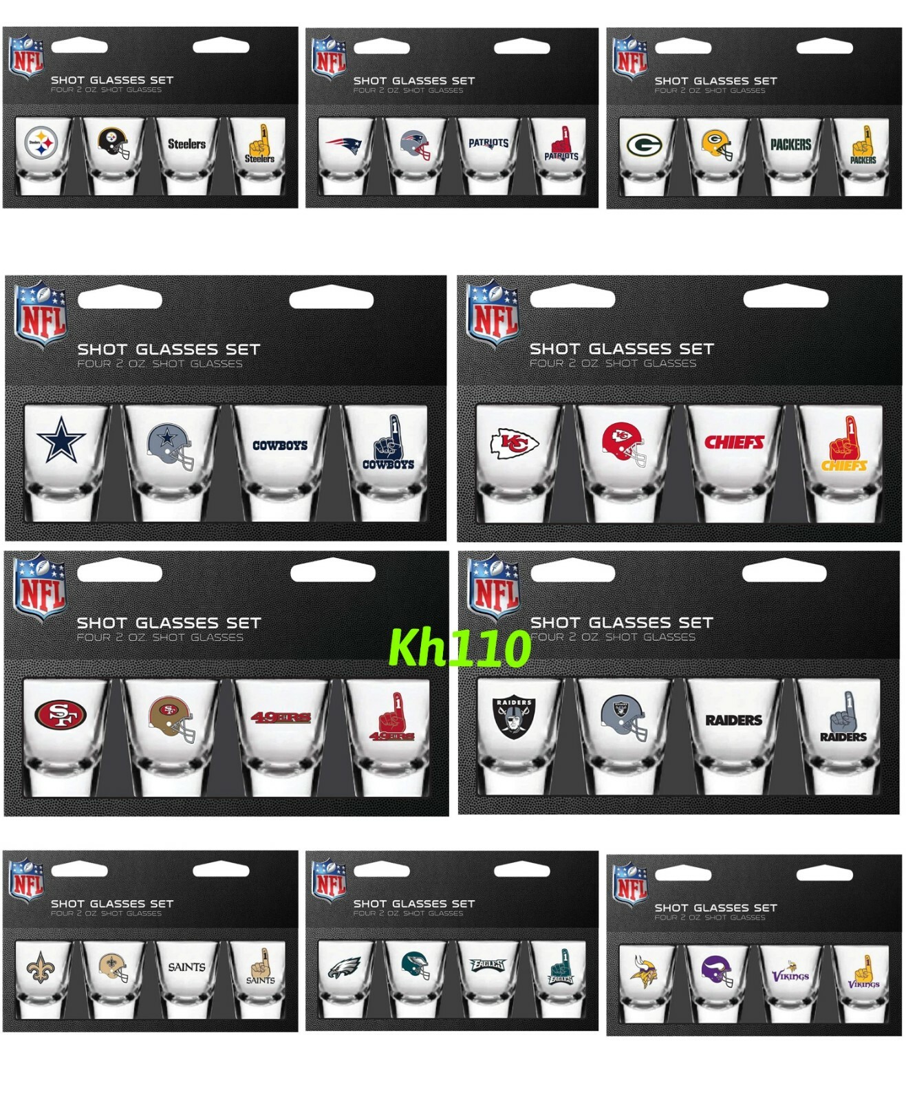 NFL Team 2oz Shot Glasses Set 4 Pack- Gift Set