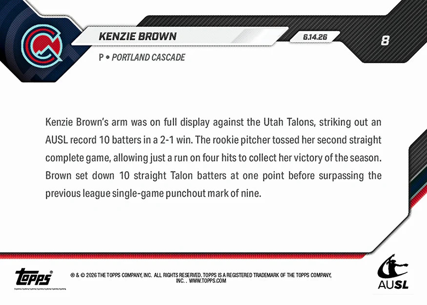 Kenzie Brown 2026 Topps Now AUSL Softball #8 – Presale