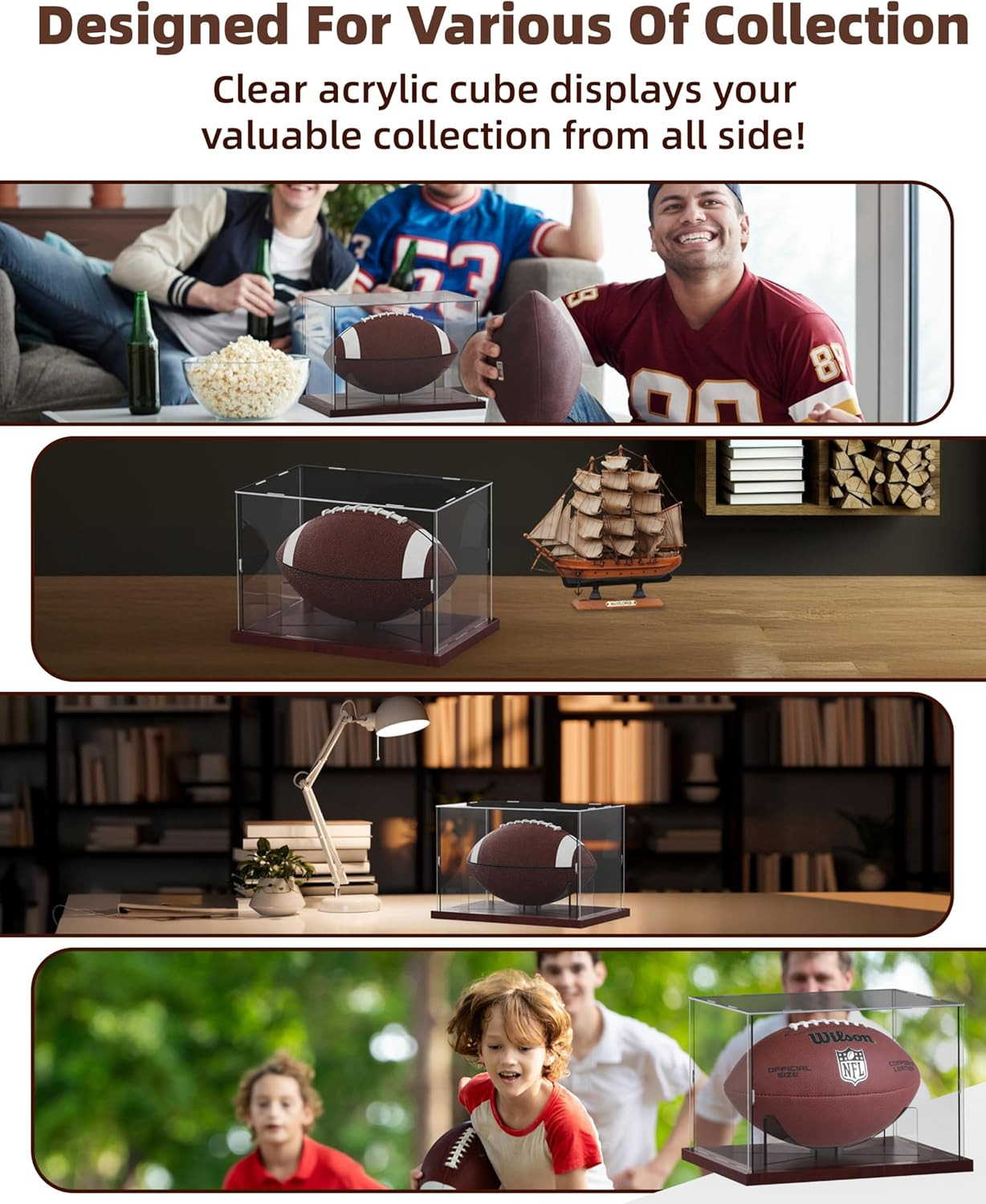 Fitense Football Display Case Acrylic Clear, Football Stand Holder Full Size wit