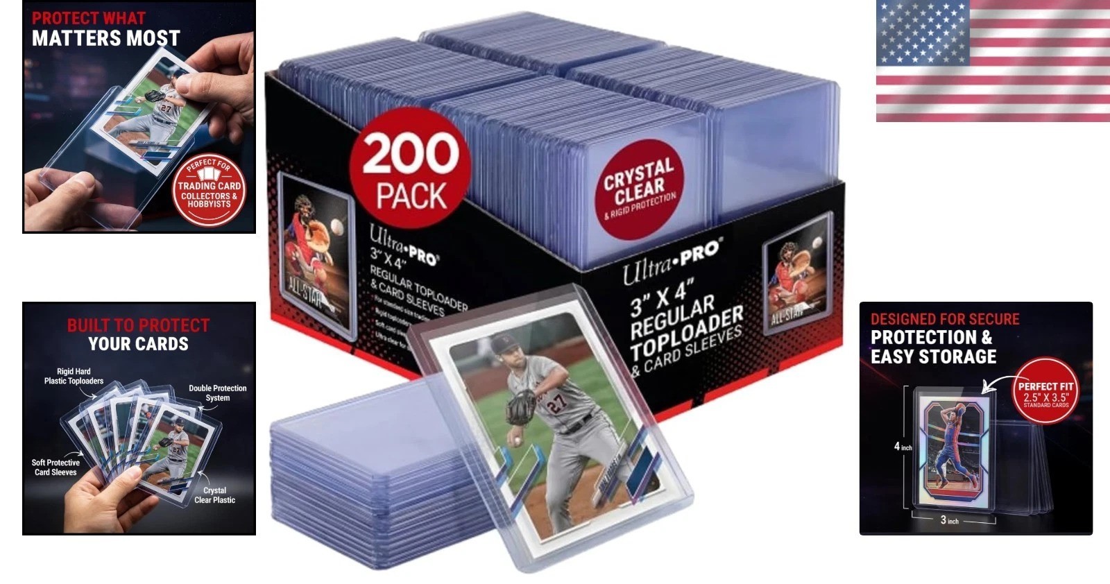 Durable 3” x 4” Clear Toploaders and Card Sleeves Bundle – 200ct Protector Set