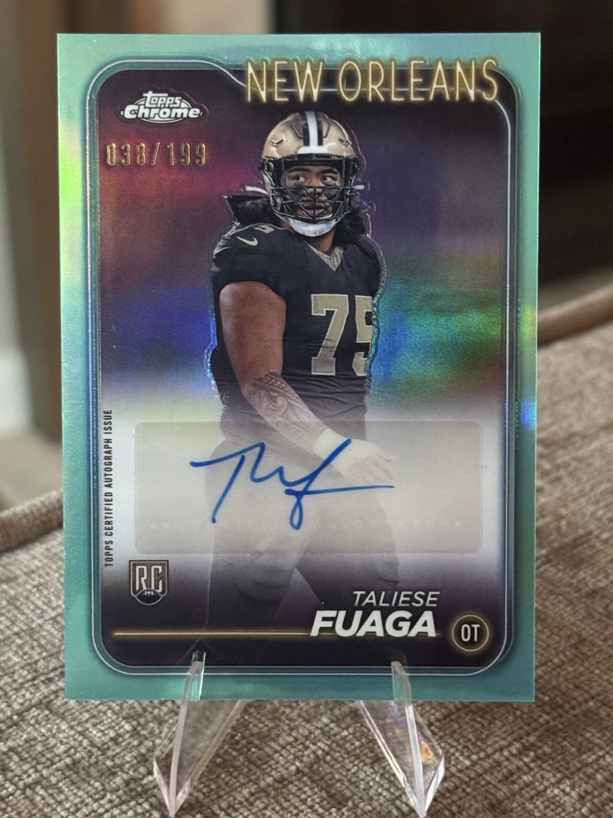2024 Topps Chrome – Rookie Autographs Taliese Fuaga #RA-TFU Aqua Refractor /199