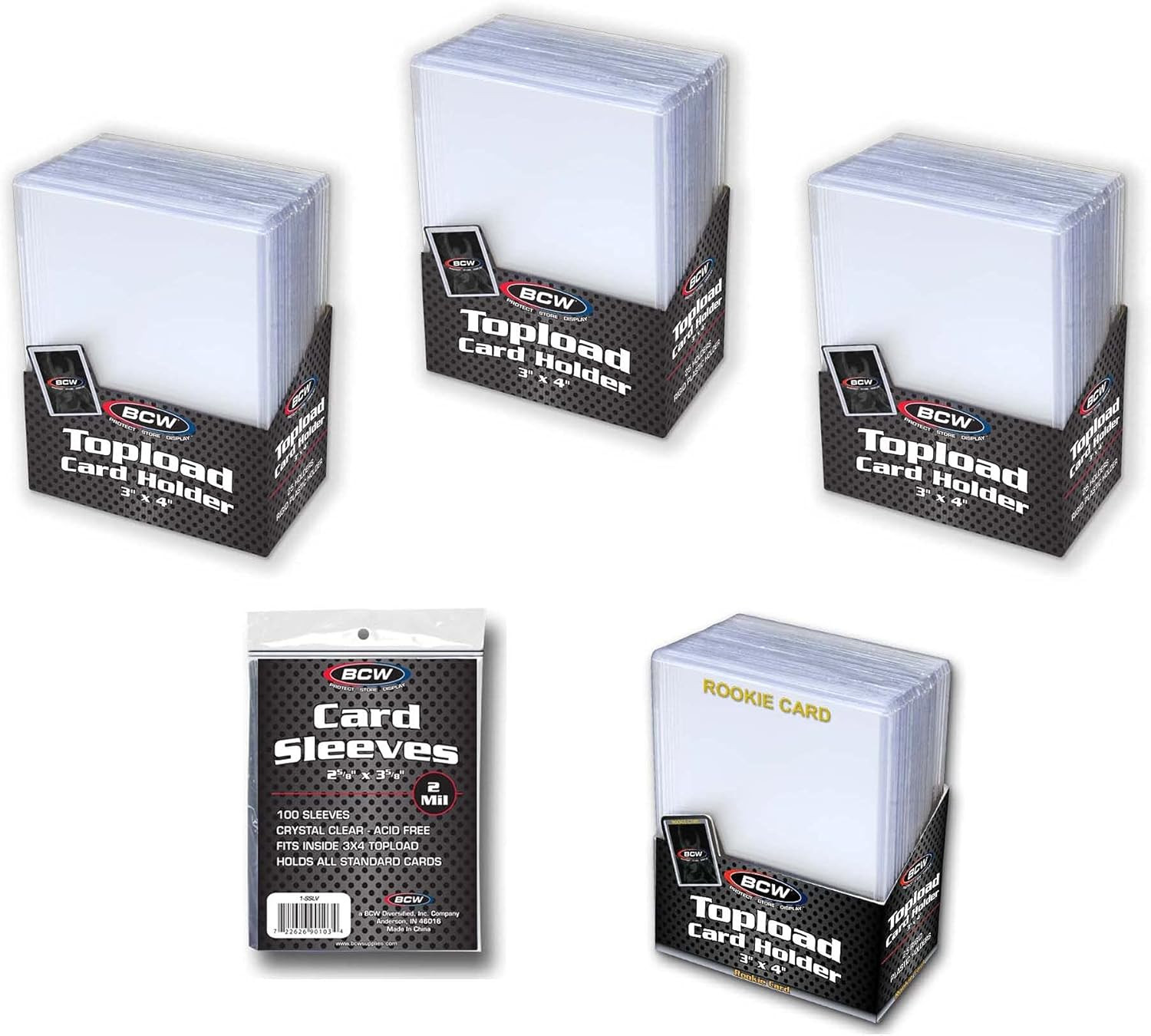 Card Protection Bundle | 100 Standard Card Sleeves, 75 Standard Toploaders, 25 R