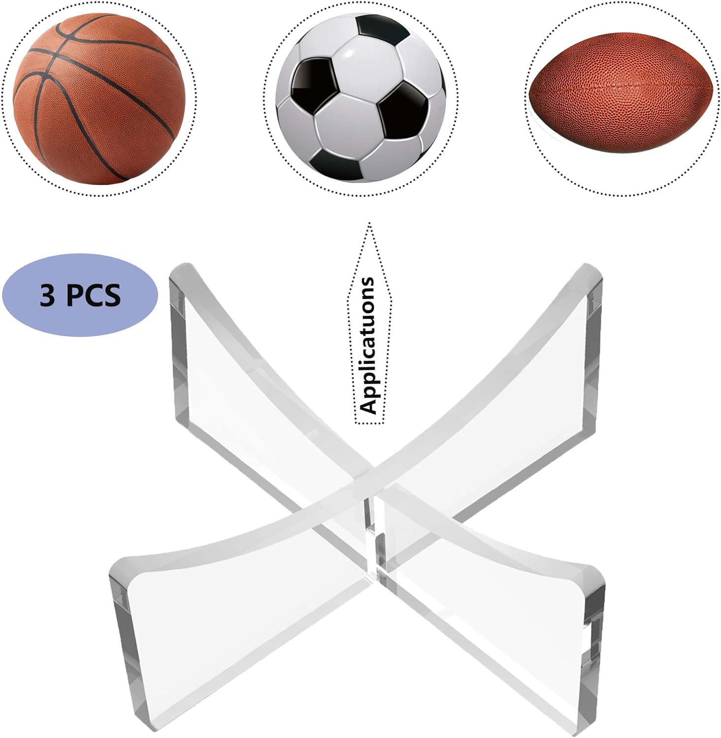 Basketball Stand, 3-Pack Acrylic Ball Stand for Display, Clear Storage Holder fo
