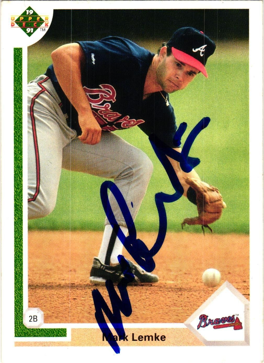 MARK LEMKE #419 Signed 1991 Upper Deck MLB Baseball Card BRAVES AUTO