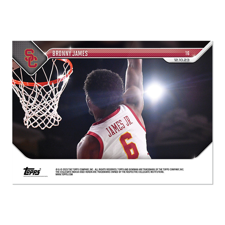 🔥BRONNY JAMES 2023 BOWMAN U NOW BASKETBALL #16 USC TROJANS COLLEGIATE DEBUT🔥