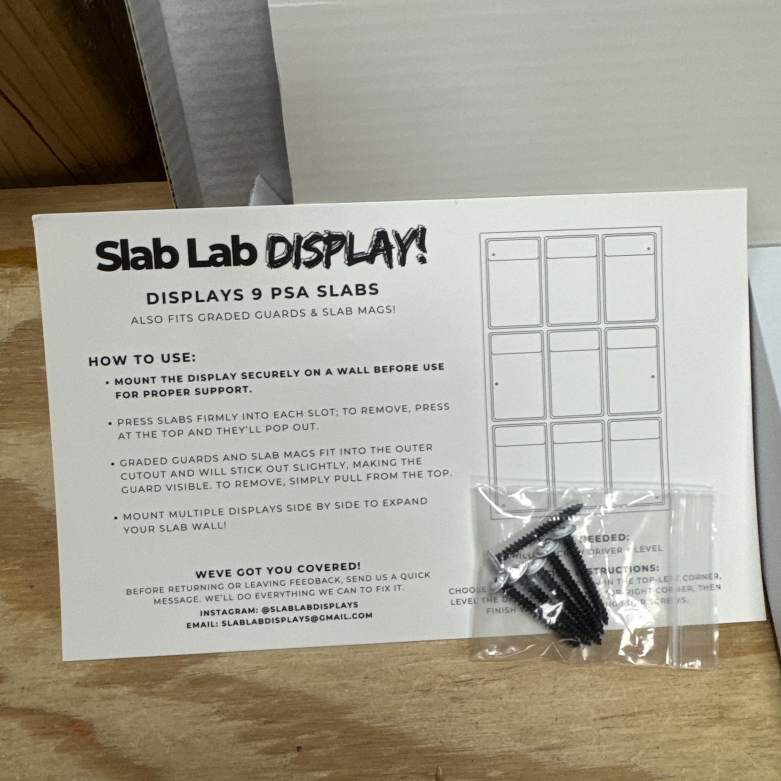 Slab Lab Wall Display for Graded Cards 9-Slot Foam Frame PSA Slabs New In Box
