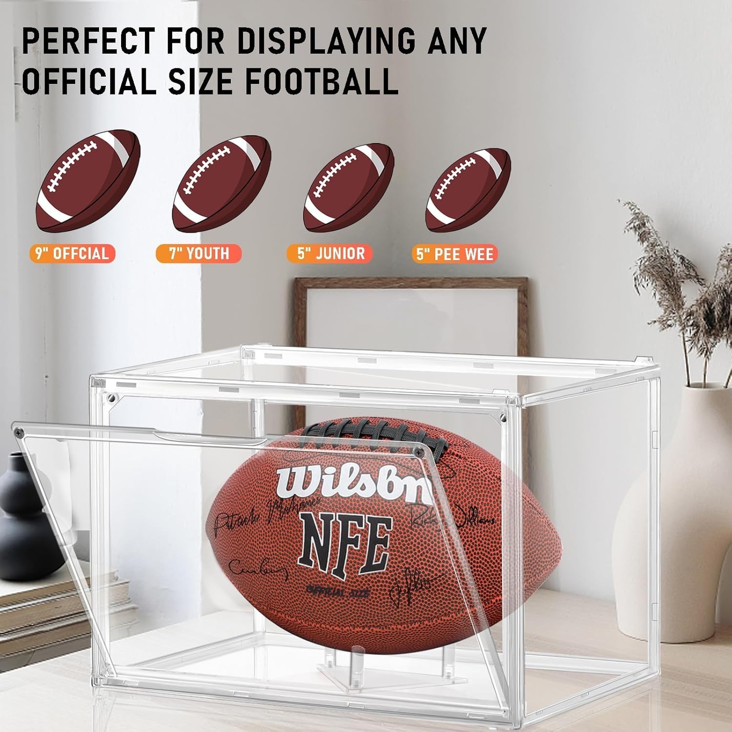 2 Pack Football Display Case, Acrylic Clear Football Case Full Size with Magnet