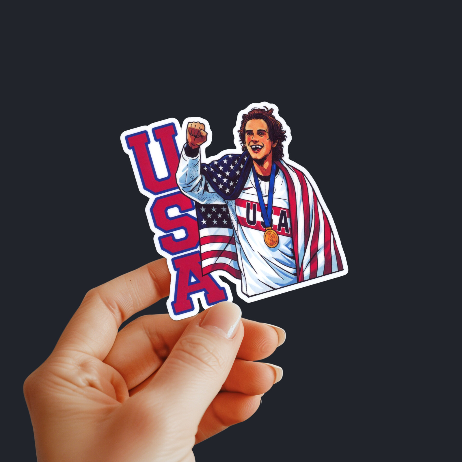 US Olympic Hockey Team Jack Hughes Gold Medal Winner USA Sticker