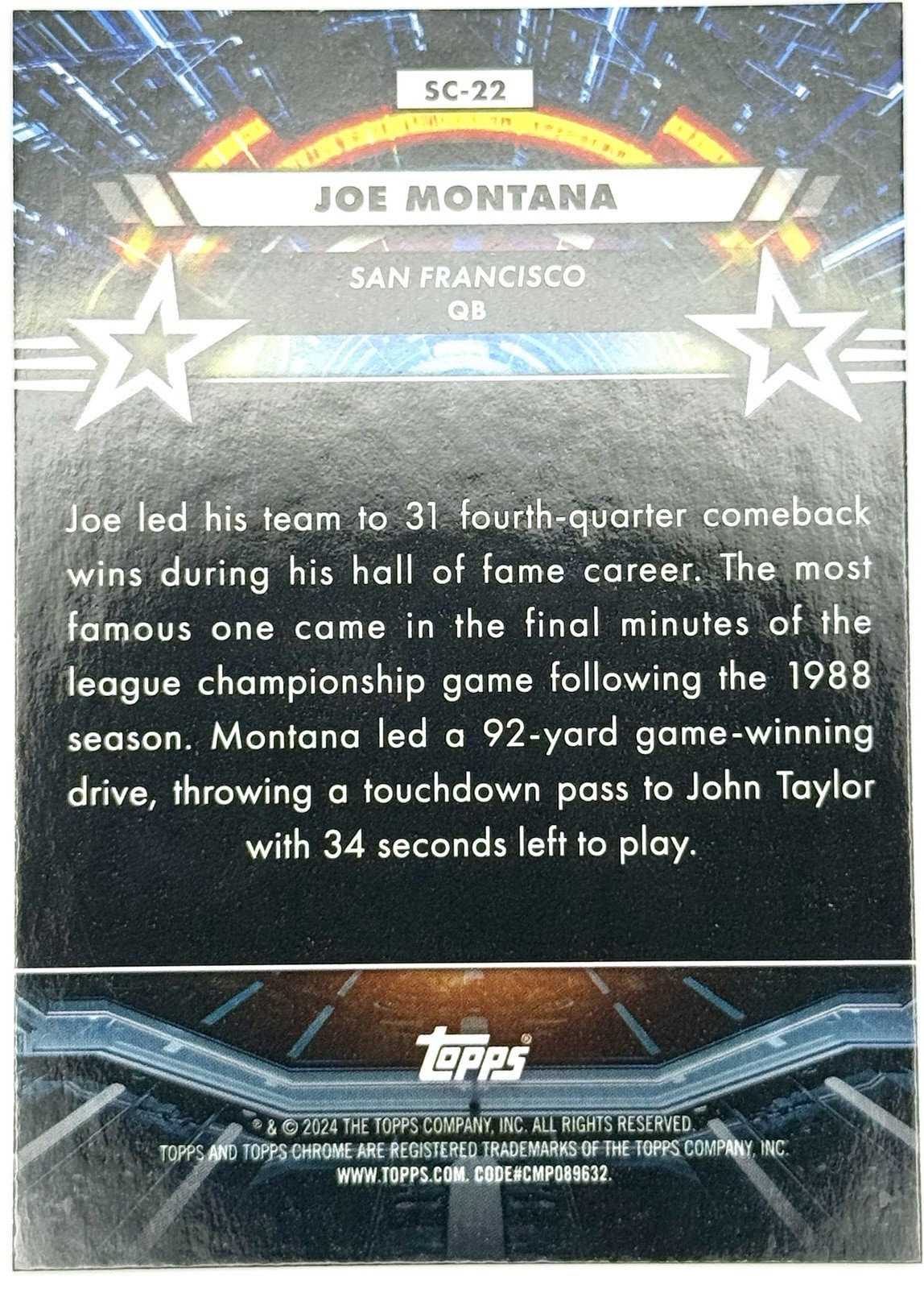 2024 Topps Cosmic Chrome Star Command Joe Montana #SC-22 San Francisco 49ers