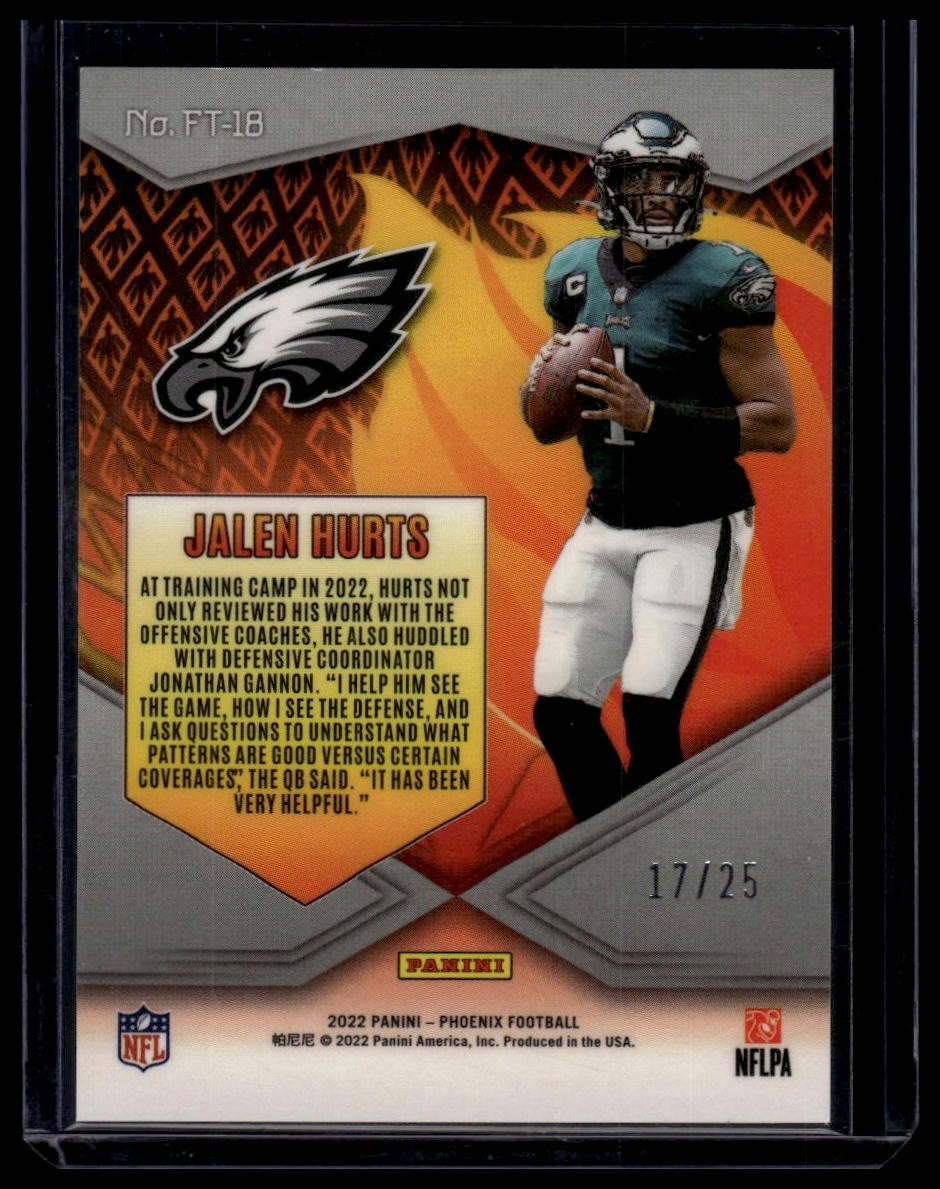 2022 Panini Phoenix #FT-18 Jalen Hurts Flame Throwers Green #/25