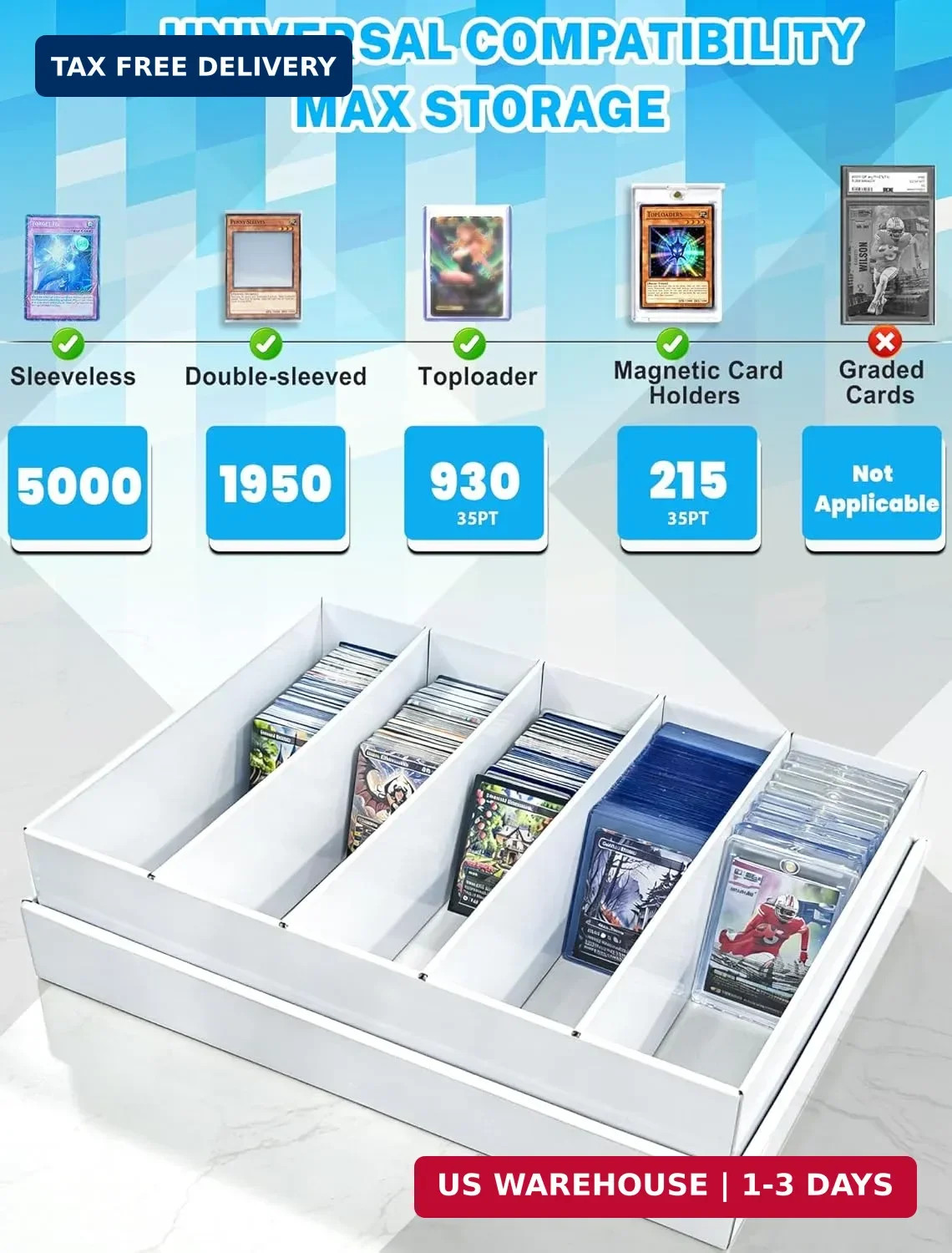 4-PACK Trading Card Storage Box -5 Row 5000ct TCG Corrugated Cardboard Storage B
