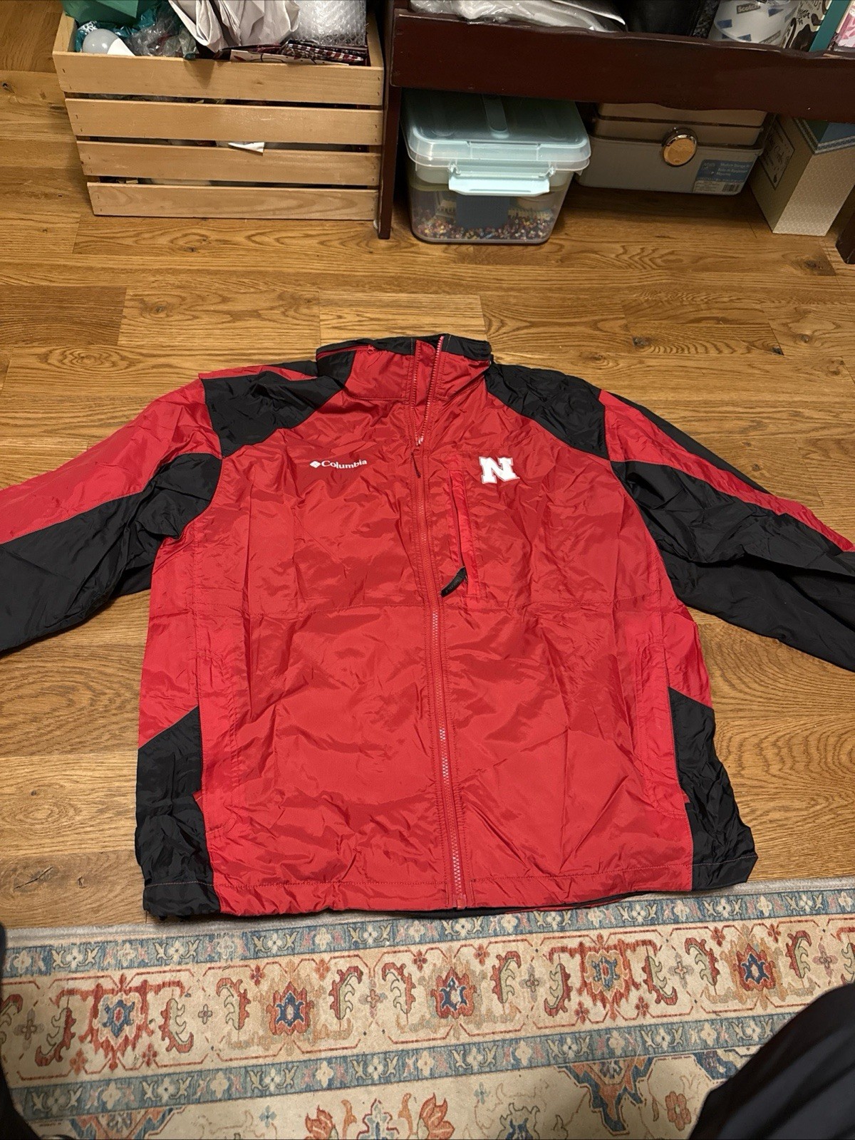 90’s Univ Nebraska Cornhuskers Jacket Mens Medium Red/Black Columbia Full Zip