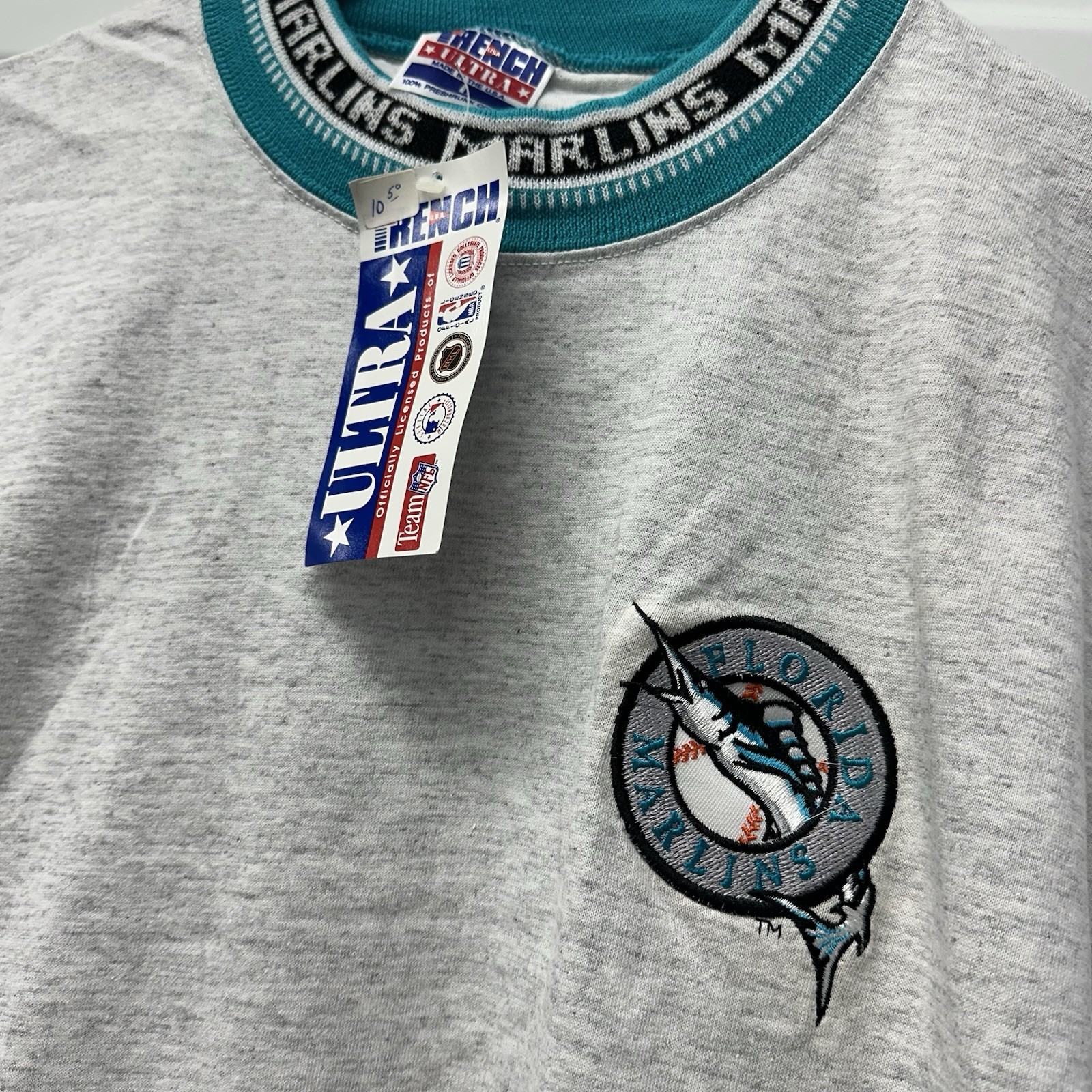 Vintage Florida Marlins Trench T Shirt Made In USA Men’s L Grey MLB SnapBack MIA