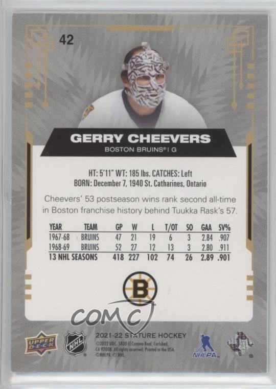 2021-22 Upper Deck Stature Green Photo Variant 66/66 Gerry Cheevers #42 HOF 1pc9
