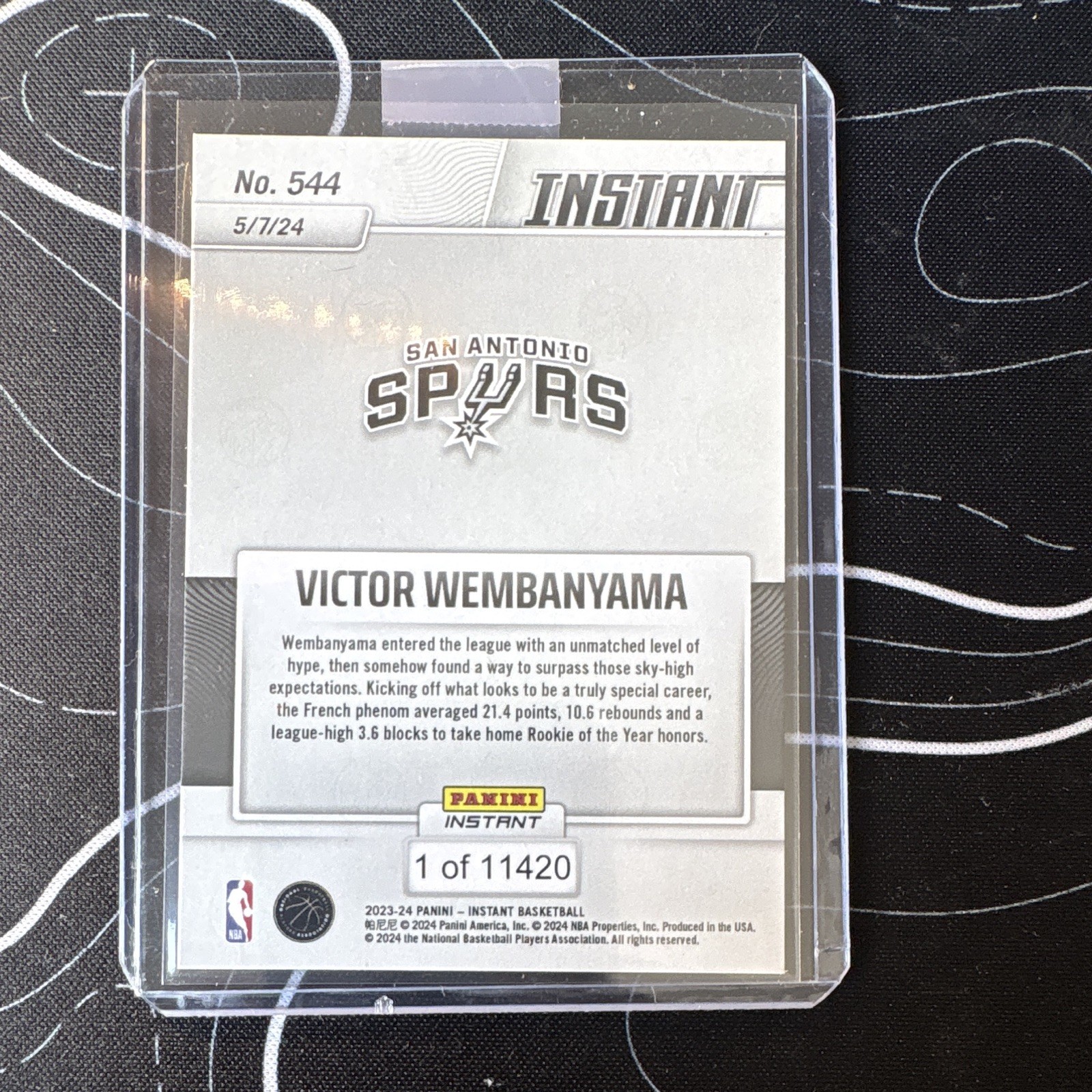 Panini Instant Victor Wembanyama Rookie Award Winner #544 /11420 Spurs 2023-24