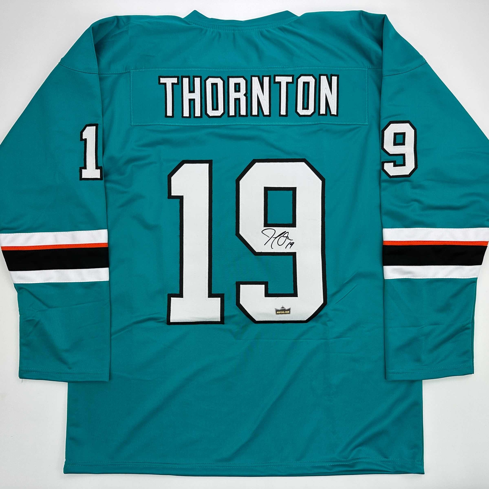 Facsimile Autographed Joe Thornton San Jose Teal Reprint Jersey Size Men’s XL