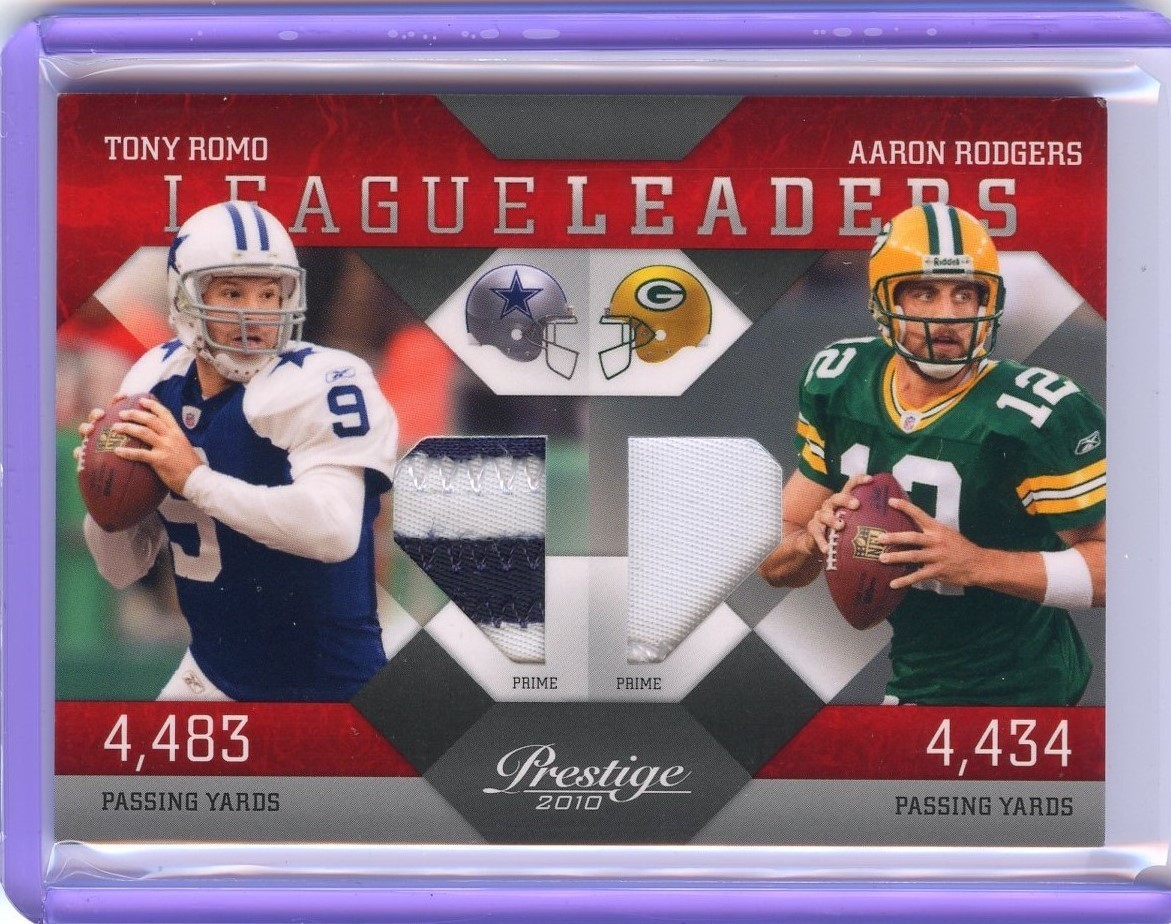Tony Romo / Aaron Rodgers 2010 Playoff Prestige Dual Game Used Patch #/50