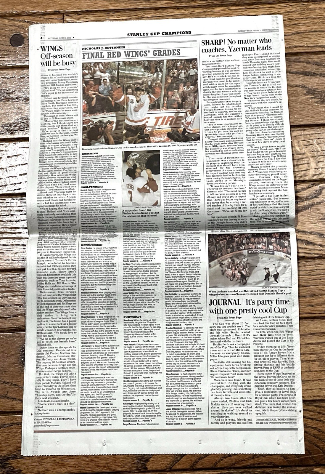 Vtg. 2002 Stanley Cup Finals Detroit Red Wings Det Free Press Enjoy The Moment