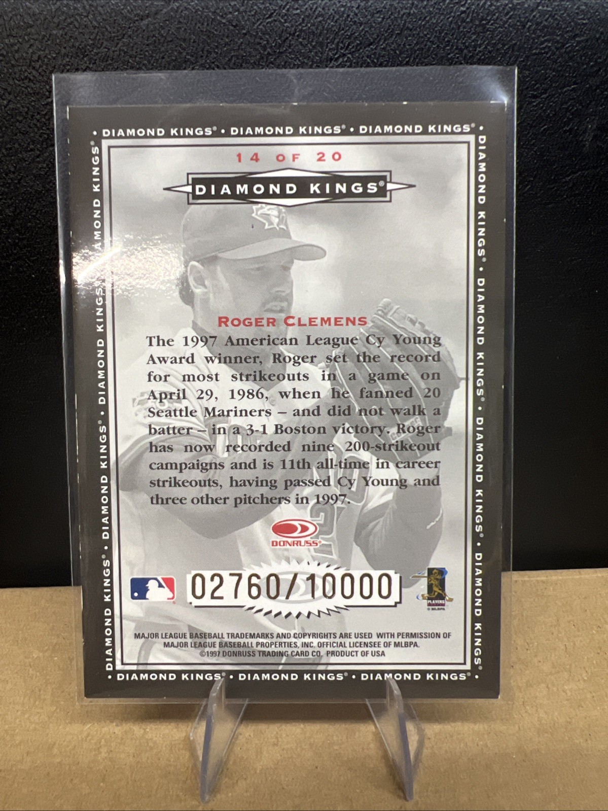 1998 Donruss Diamond Kings 02760/10000 Roger Clemens Toronto Blue Jays #14