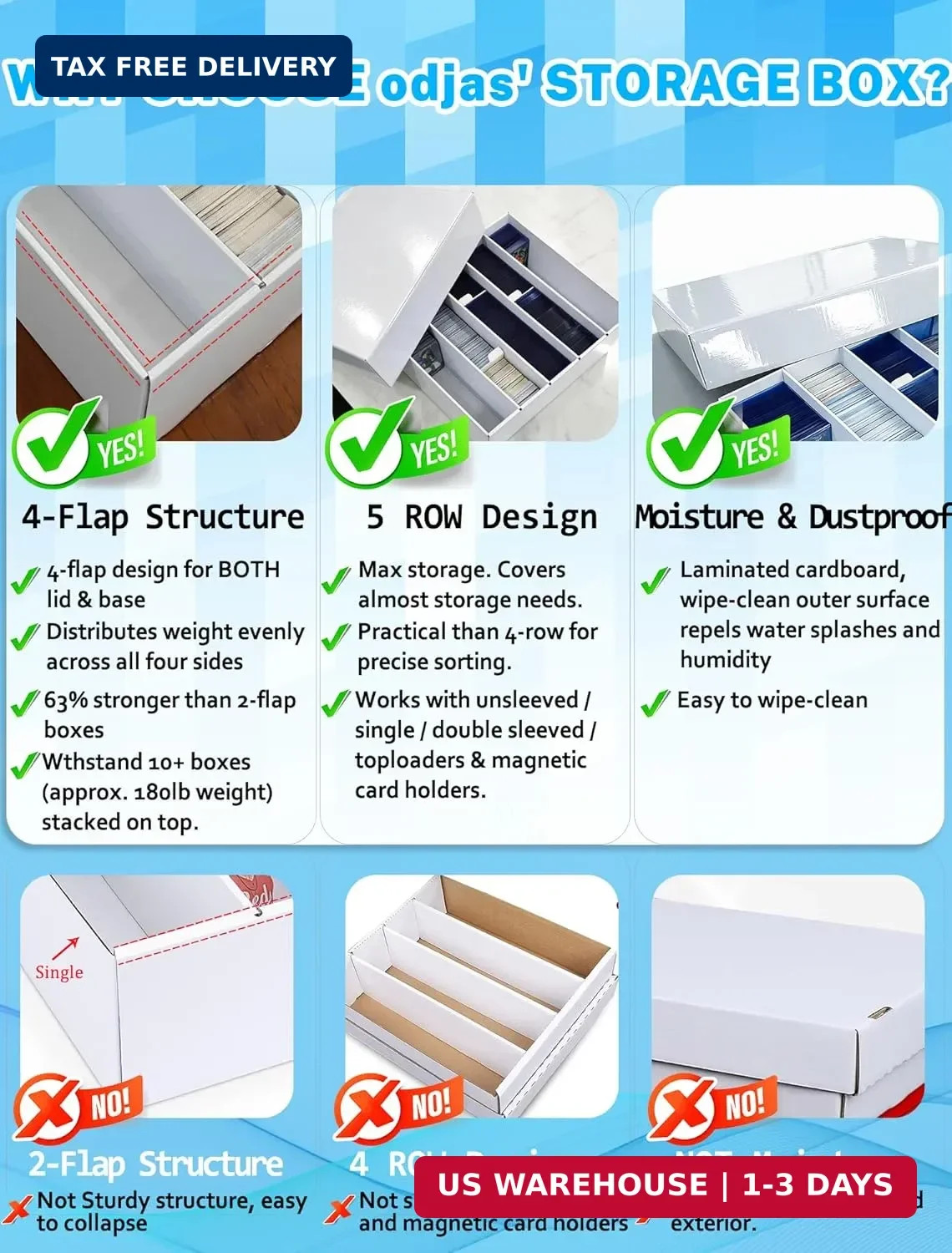 4-PACK Trading Card Storage Box -5 Row 5000ct TCG Corrugated Cardboard Storage B