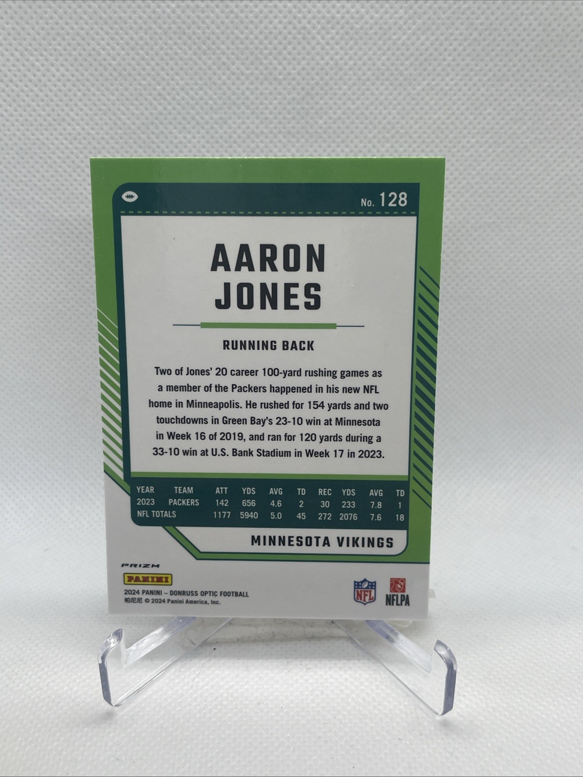 Aaron Jones 2024 Panini Donruss Optic Silver Holo Prizm #128 Minnesota Vikings