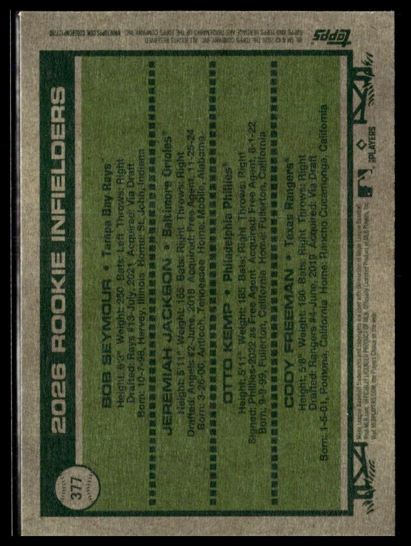 2026 Topps Heritage 377 Seymour Jackson Kemp Freeman RC Short Print SP