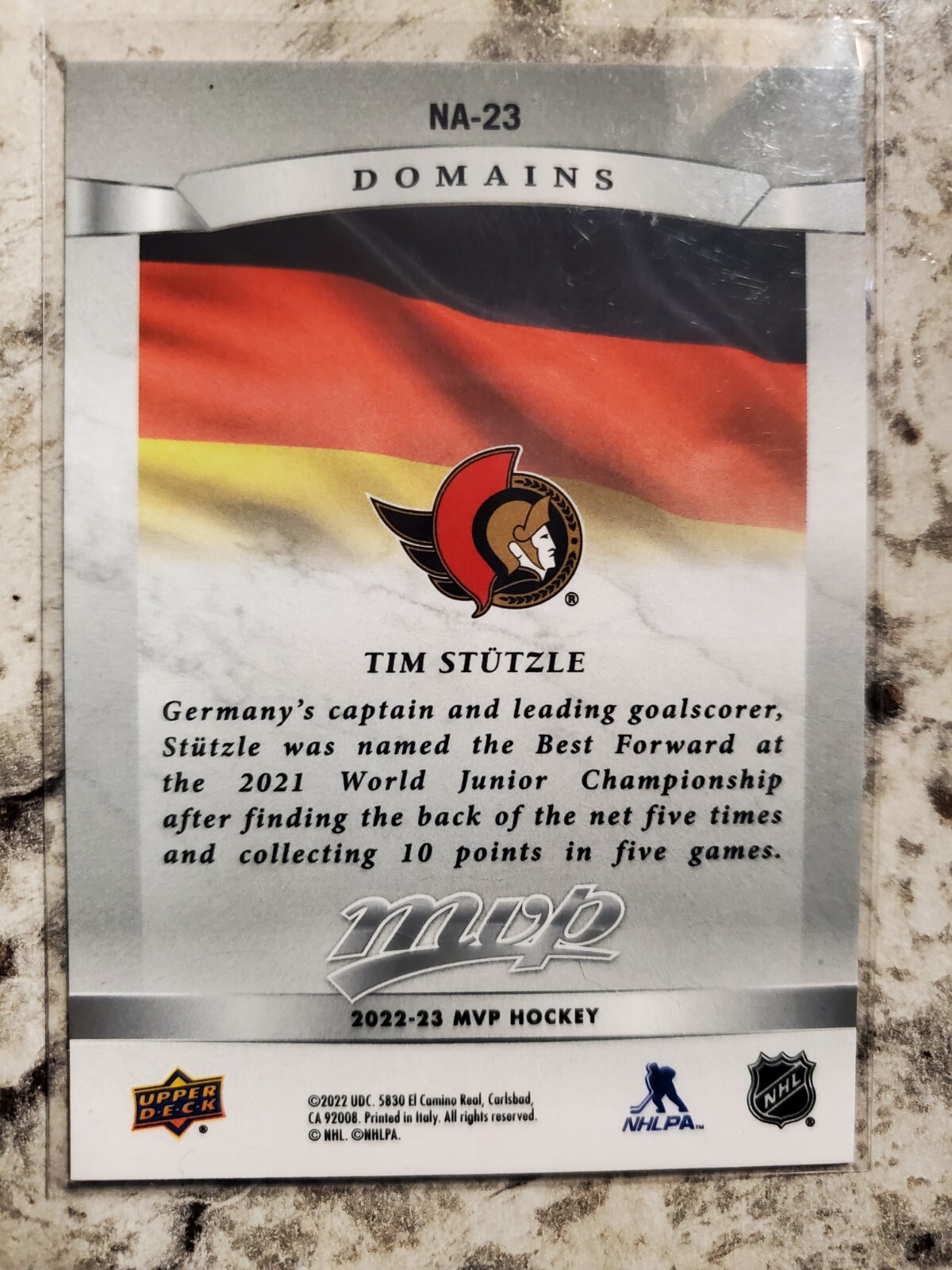2022-23 Upper Deck MVP Domains Tim Stutzle #NA-23 MINT
