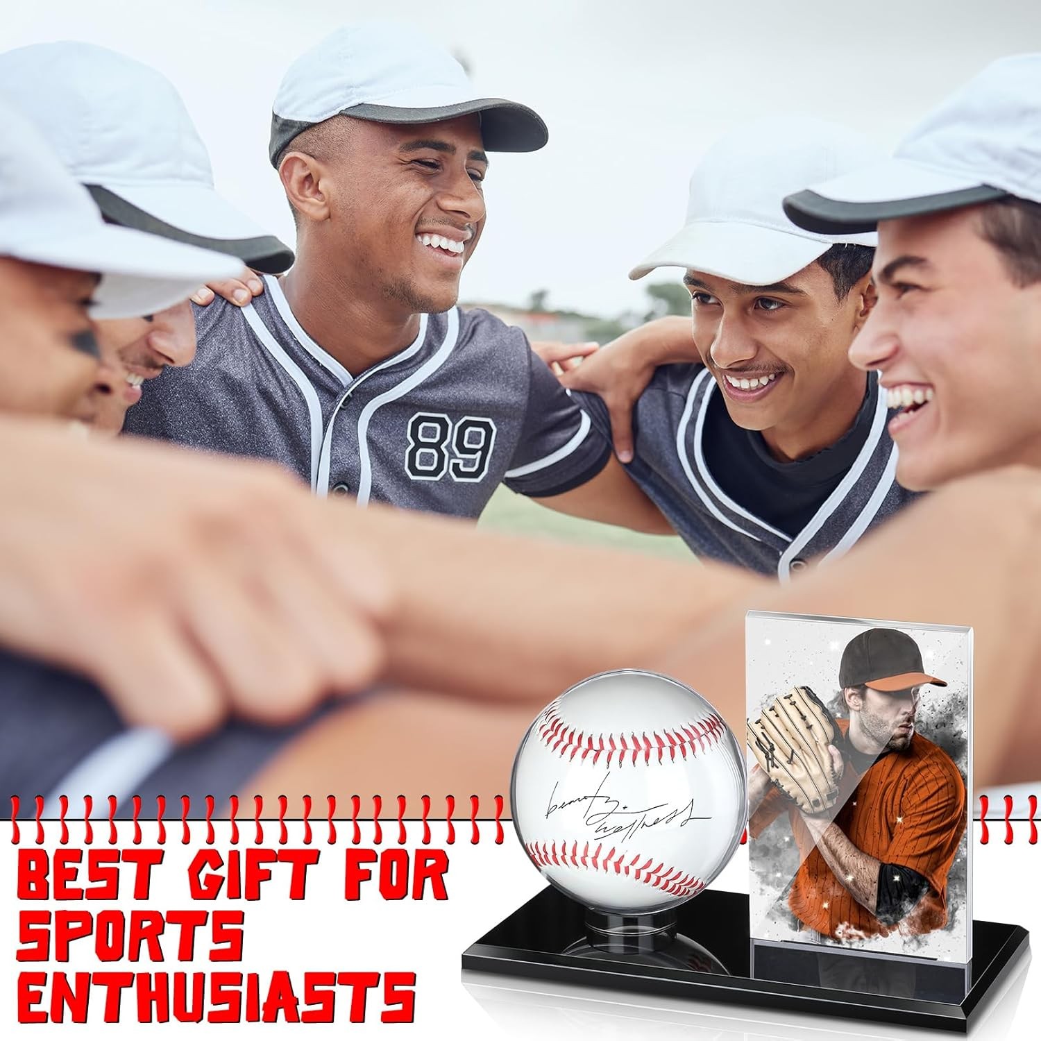Baseball Display Case for Ball and Cards Clear Base Ball Holder Ring Stand Set