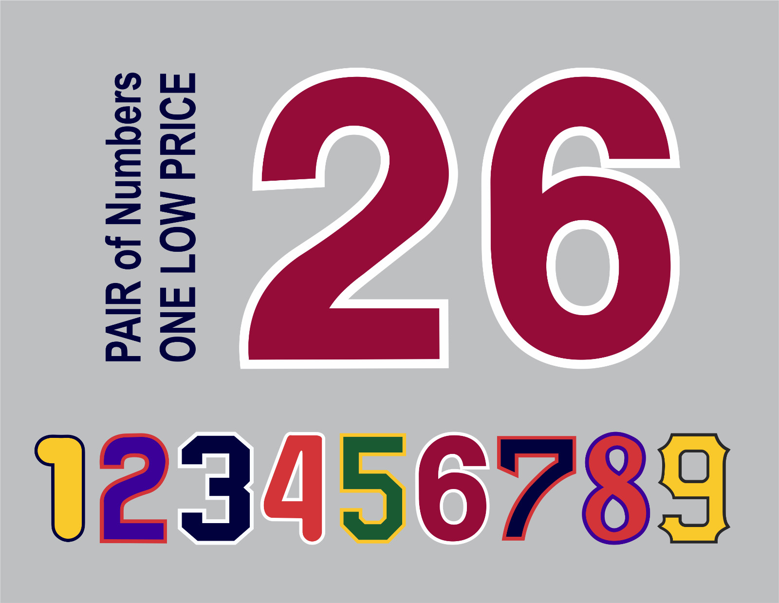 VARSITY Tackle Twill Pro Authentic Jersey Number Kit Like Yankees Braves Tigers