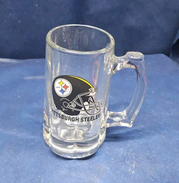 Vintage Pittsburgh Steelers Clear Glass Heavy Mug With Logo On Both Sides