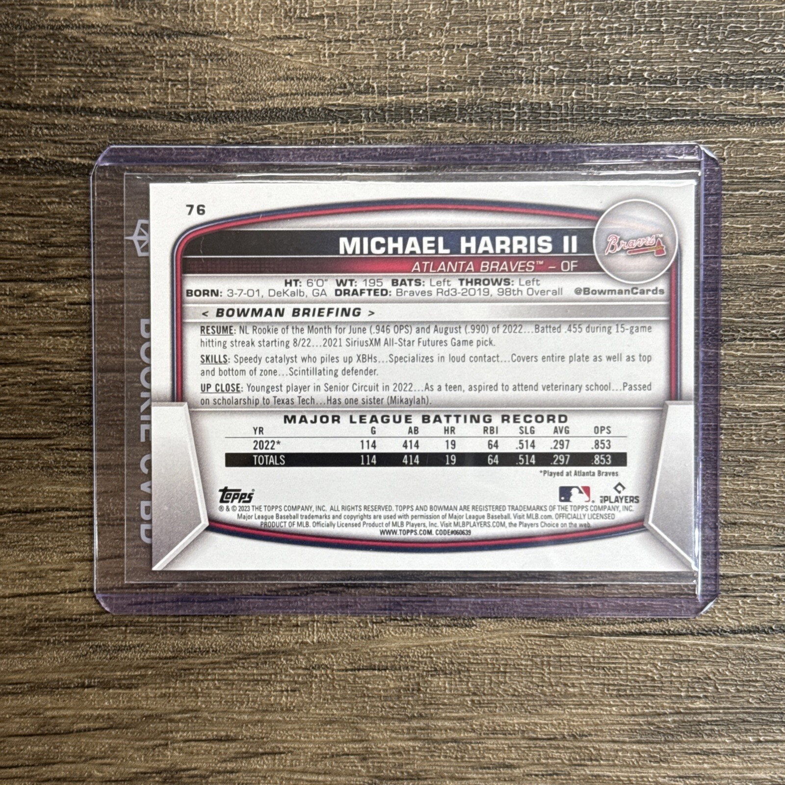 2023 Bowman MICHAEL HARRIS II ROOKIE CARD #76 RC Braves