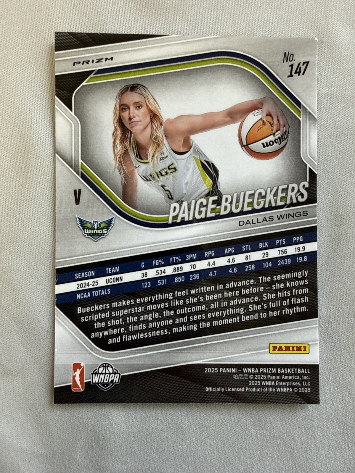 2025 WNBA Prizm Paige Bueckers RC Blue Velocity NM Dallas Wings Rookie #147
