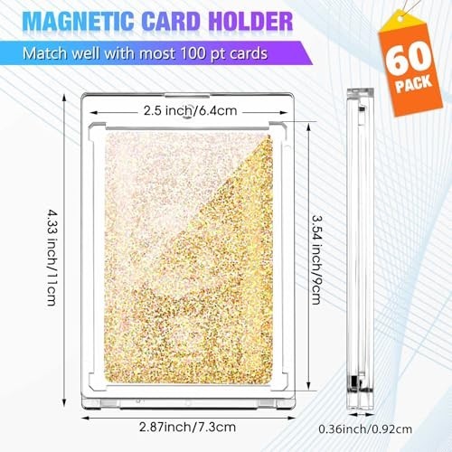 60 Pcs Magnetic Card Holders – Clear Protectors for Thick Sports Cards, Collecti