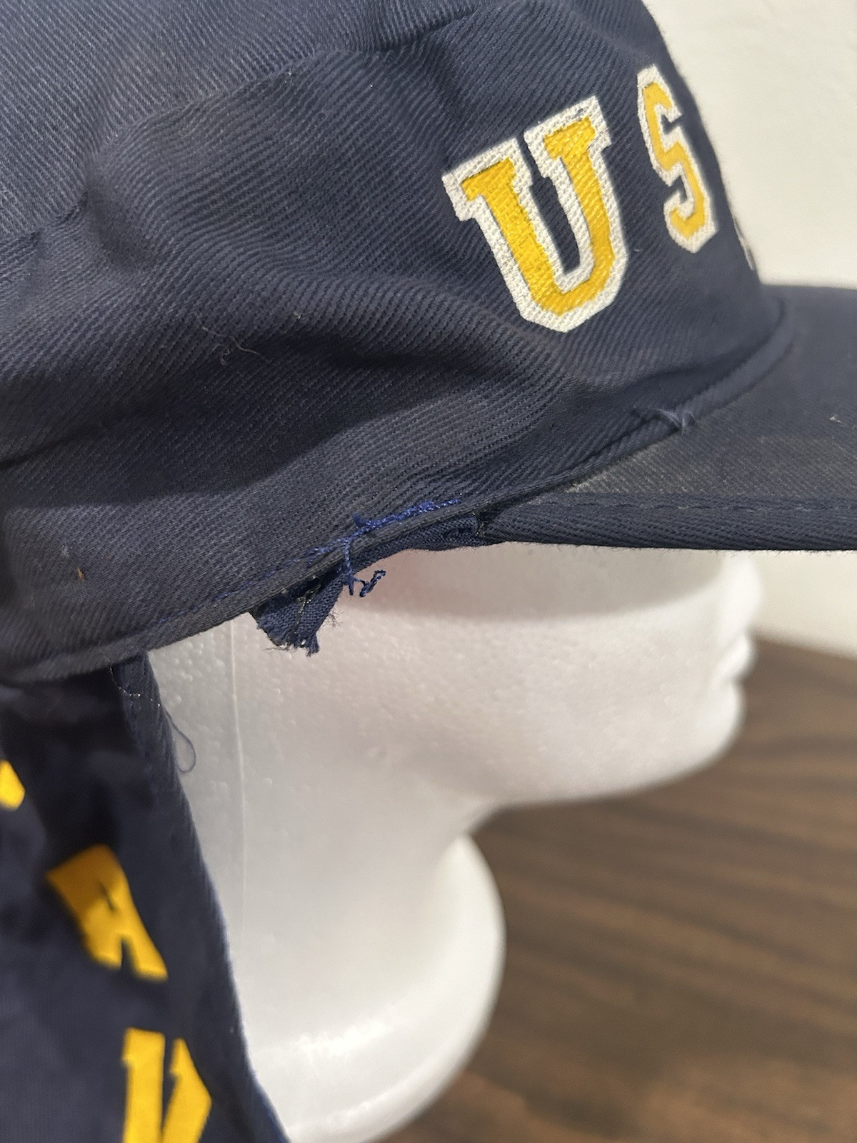 Vintage USNA US Naval Academy “Go Navy” Painters Hat Cap Neck Flap Goat Mascot