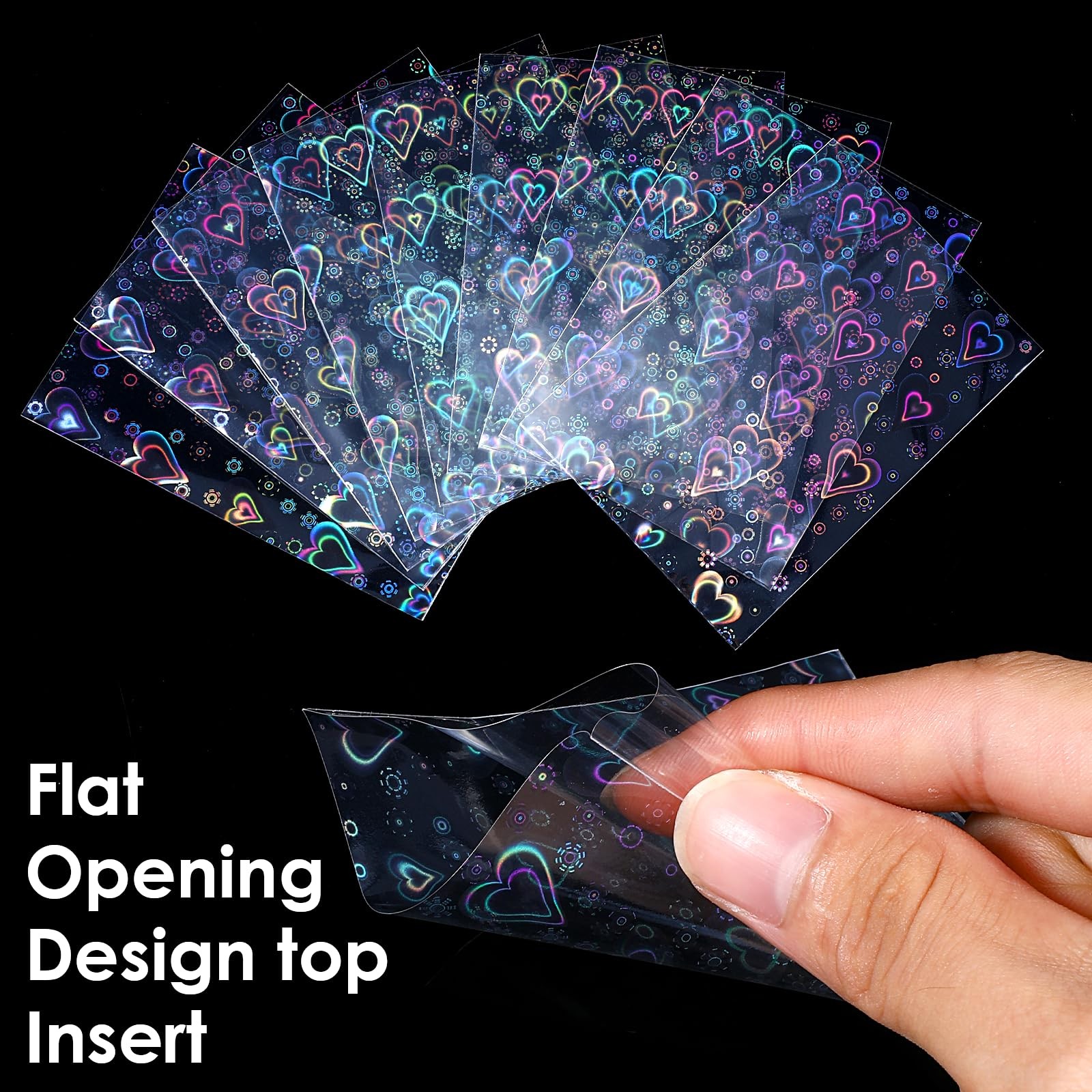 YBEATY 200 Pcs Laser Flashing Holographic Photo Card Sleeves Love Heart-Shape…