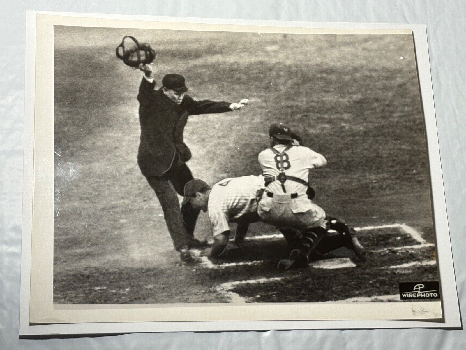 1936 Lou Gehrig, World Series Wire Photo, Safe at Home