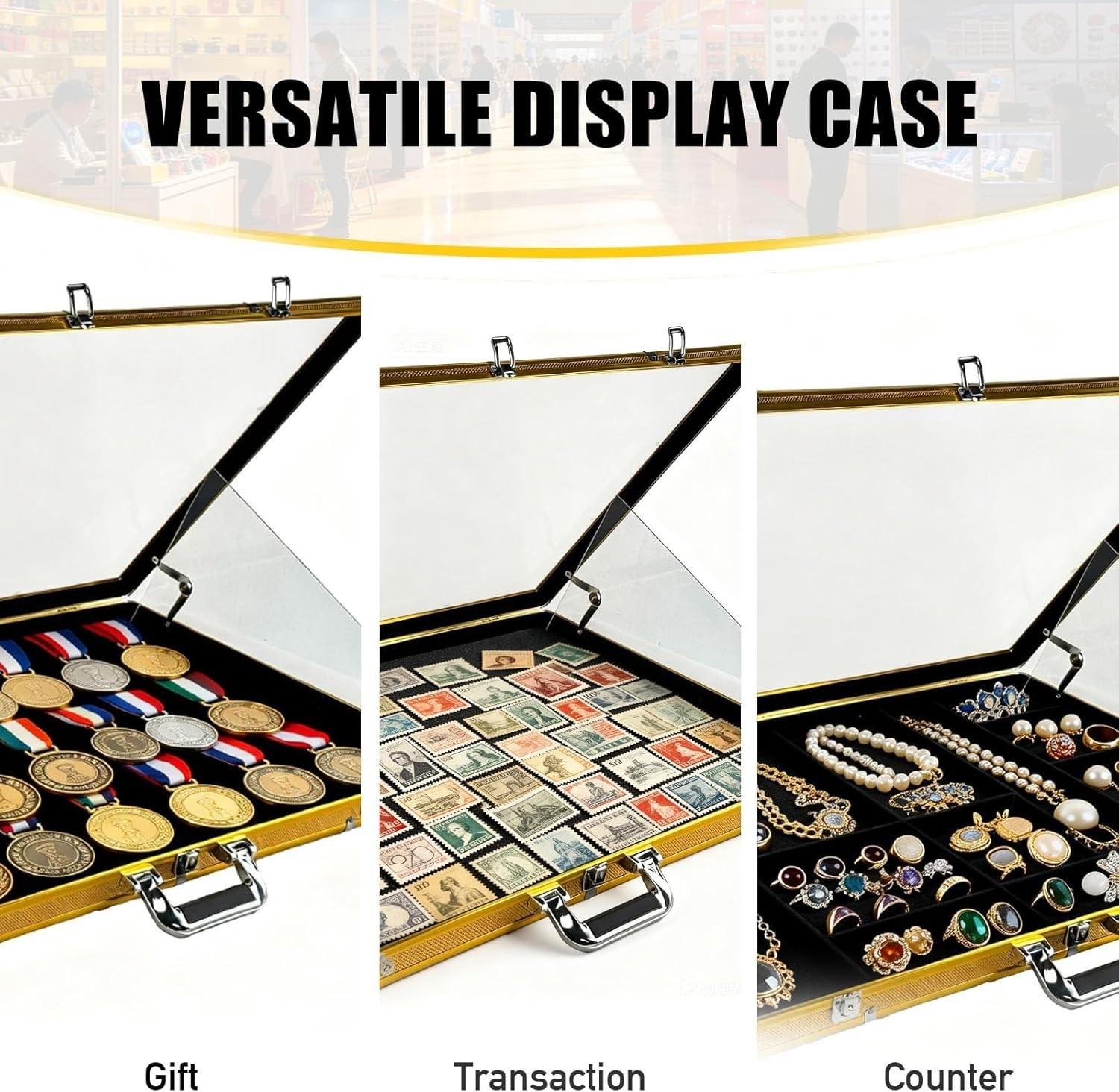 34″ x 22″ Card Display Case,Black Aluminum Lockable Trading Card Case with Handl