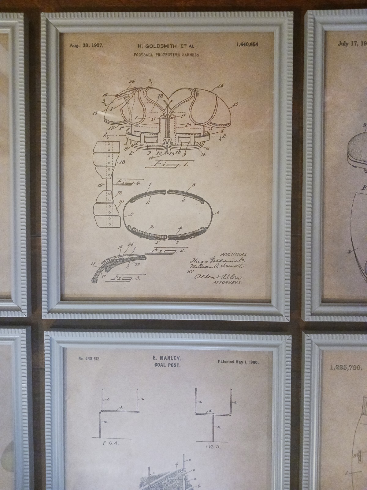 Vintage 6 Lot Patent Artwork NFL Football Equipment Blueprints Man Cave