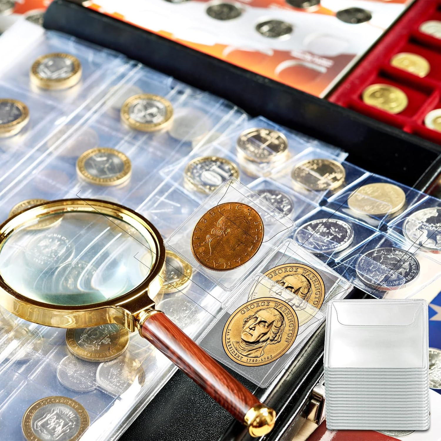 200 Pack Single Pocket Coin Sleeves for Collectors, 2 x 2 Inch Clear PVC Coin…